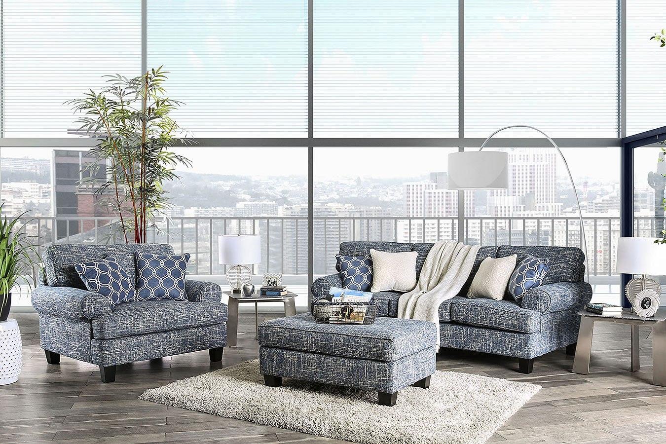 Transitional Sofa Chair and Ottoman SM8010-3PC Pierpont SM8010-3PC in Blue 