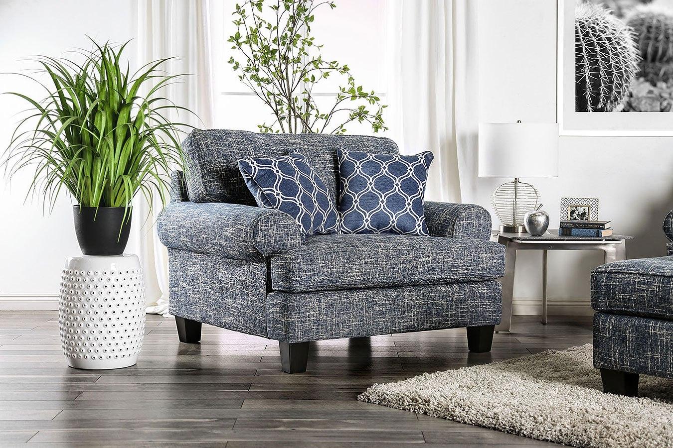 

    
Transitional Blue Burlap Weave Living Room Set 3pcs Furniture of America Pierpont

