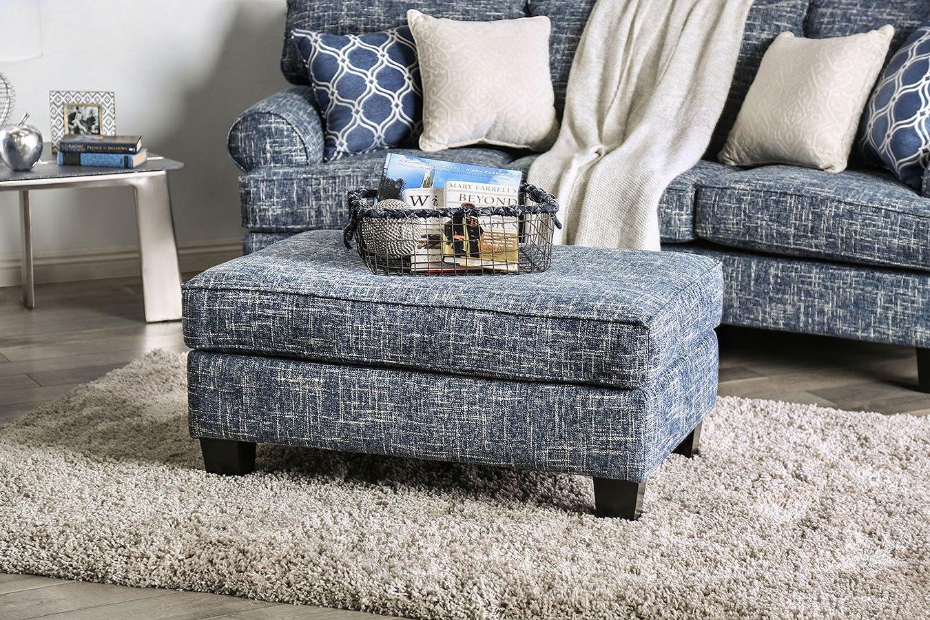 

    
Transitional Blue Burlap Weave Ottoman Furniture of America SM8010-OT Pierpont
