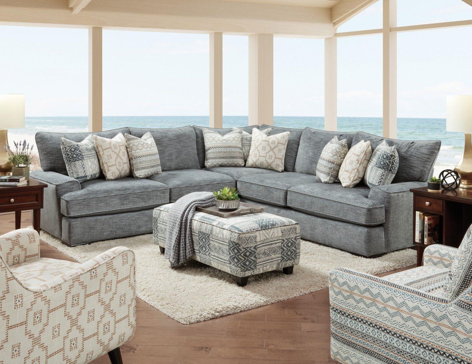 Transitional Sectional Sofa and Chairs SM8186-3PC Eastleigh SM8186-3PC in Blue Chenille