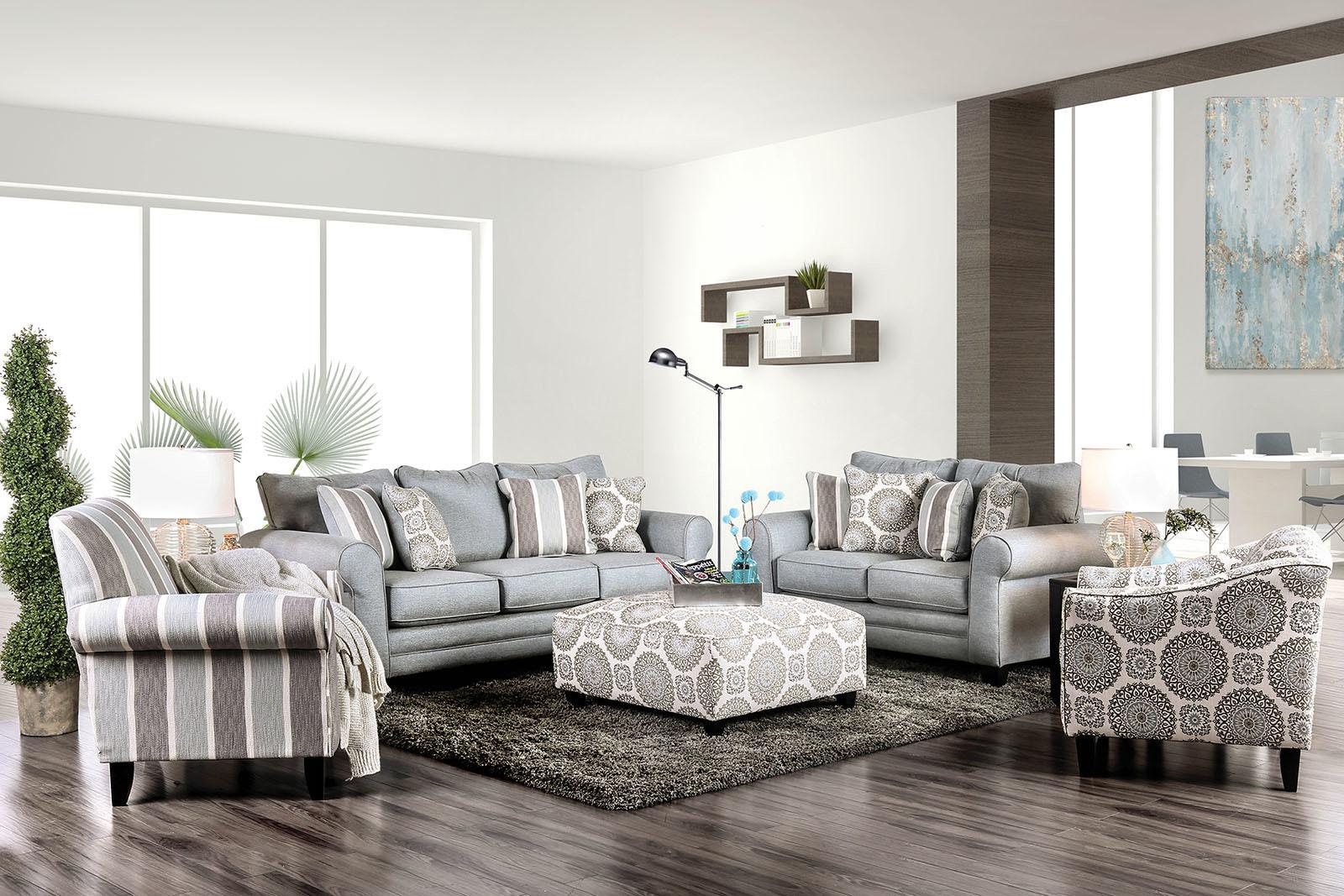 

    
Transitional Blue Gray Fabric Living Room Set 4pcs Furniture of America Misty
