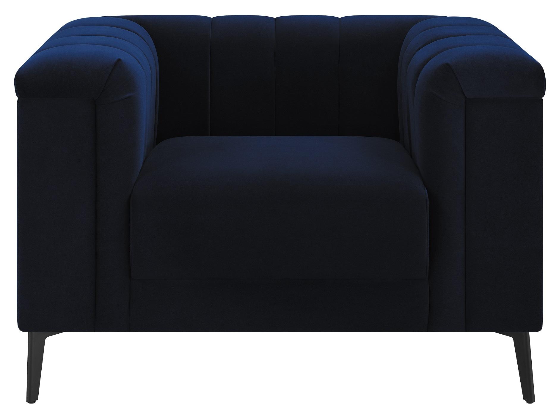 

    
Transitional Blue Matte Velvet Arm Chair Coaster 509213 Chalet
