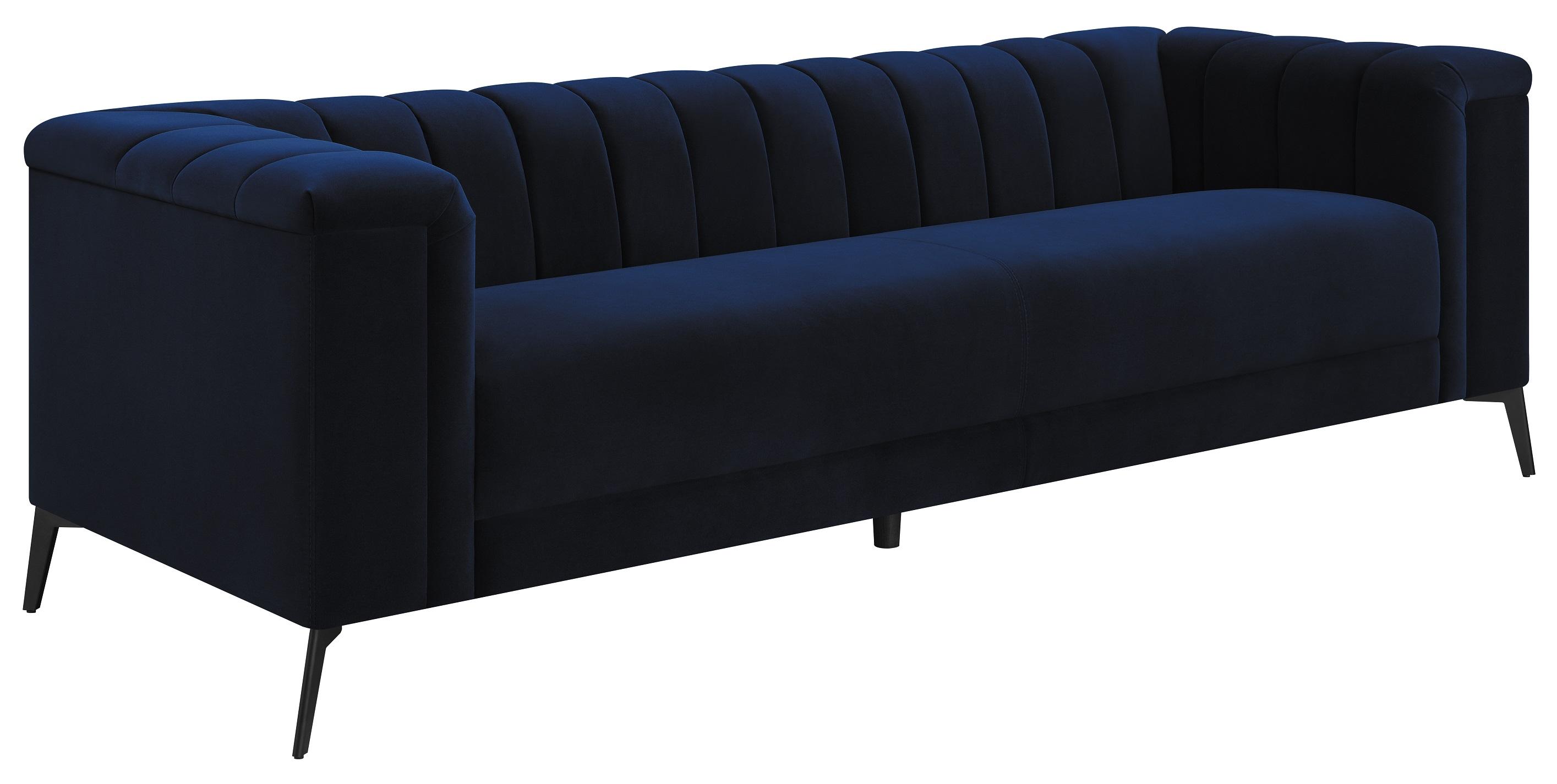 

    
Transitional Blue Matte Velvet Sofa Coaster 509211 Chalet
