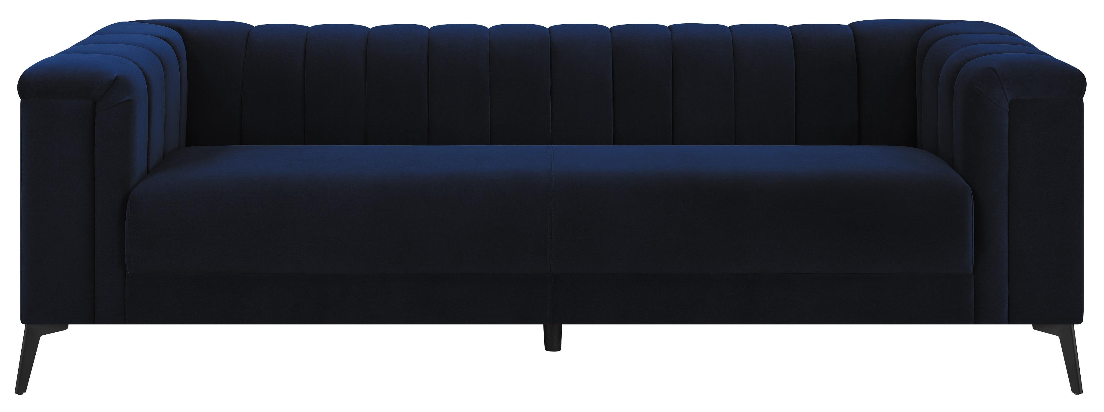 

    
Transitional Blue Matte Velvet Sofa Coaster 509211 Chalet
