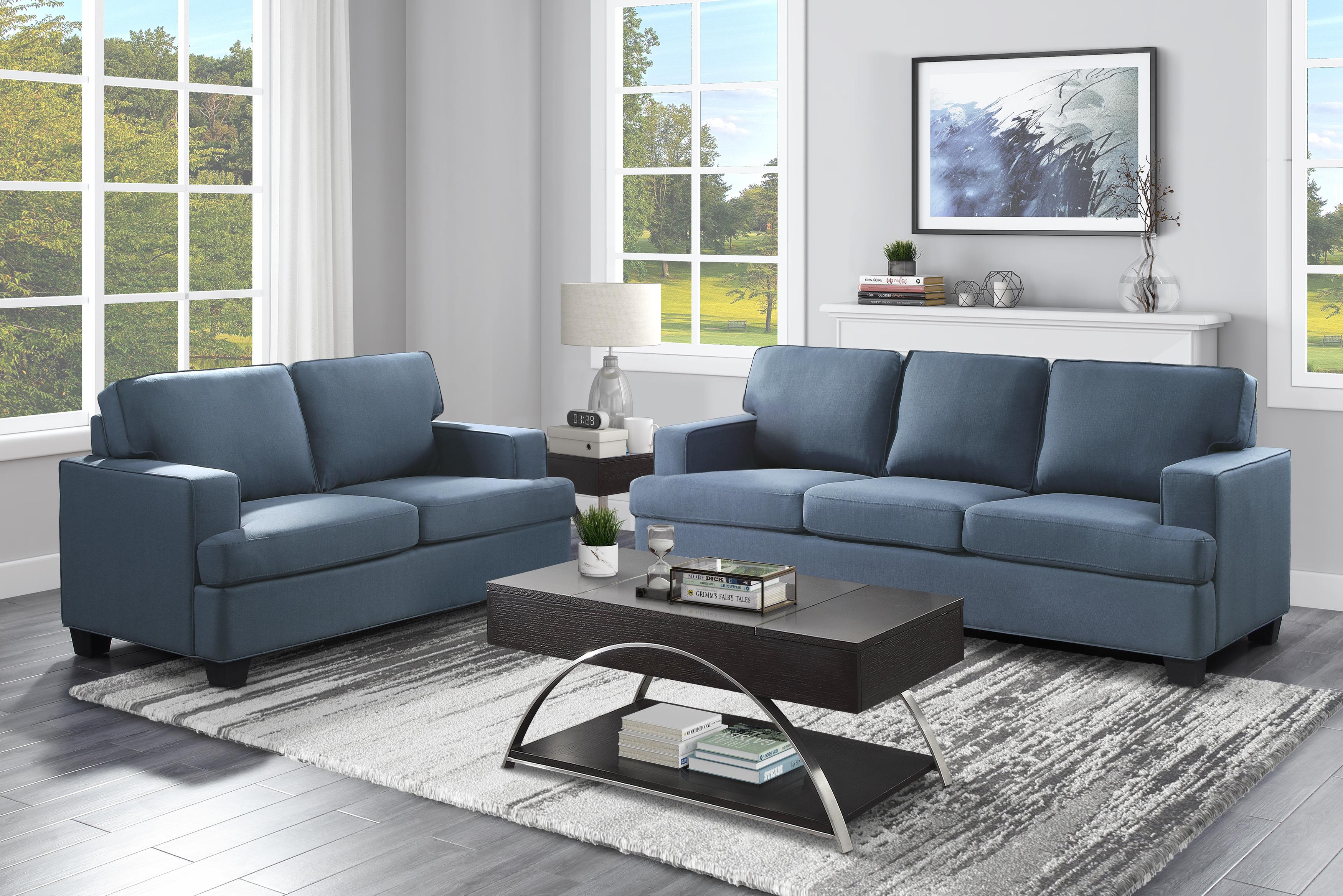 Transitional Living Room Set 9327BU-2PC Elmont 9327BU-2PC in Blue 