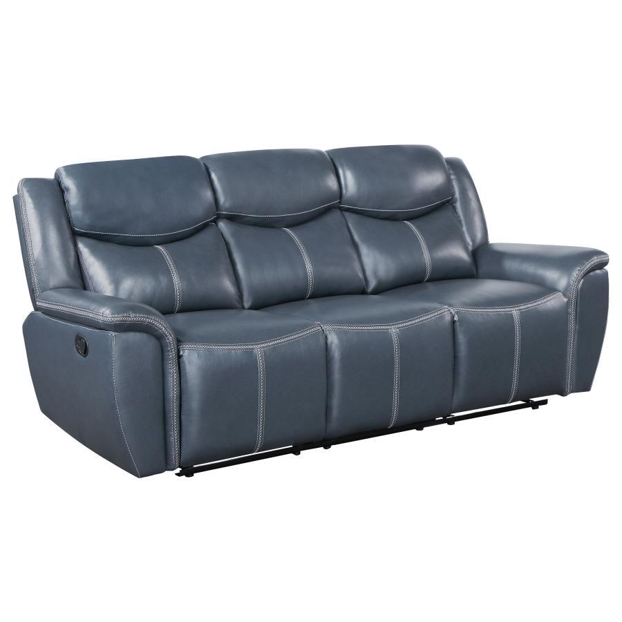 Transitional Reclining Sofa Sloane Motion Reclining Sofa 610271-S 610271-S in Blue Leatherette