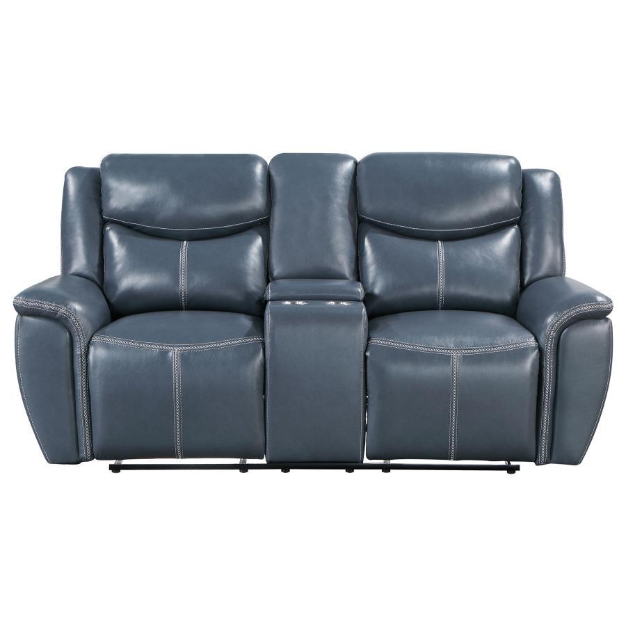 

                    
Buy Transitional Blue Wood Reclining Living Room Set 2PCS Coaster Sloane 610271

