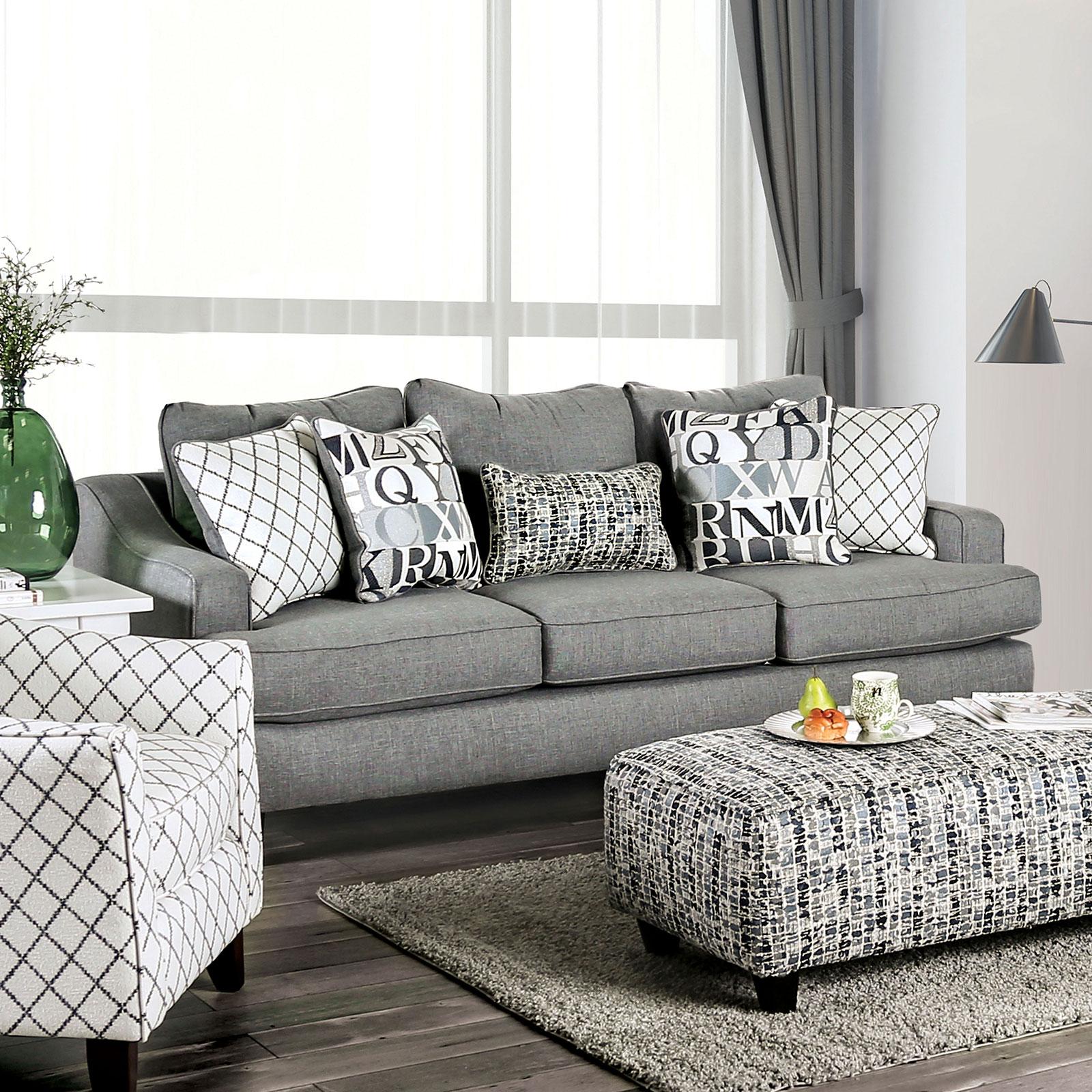 

    
Transitional Bluish Gray Linen-like Fabric Living Room Set 3pcs Furniture of America Verne
