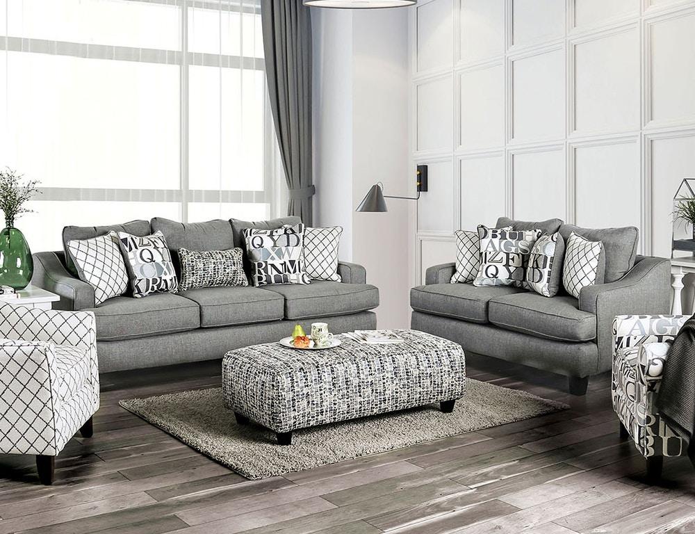 Transitional Sofa Loveseat and Ottoman Set SM8330-3PC Verne SM8330-OTT-3PC in Gray Fabric
