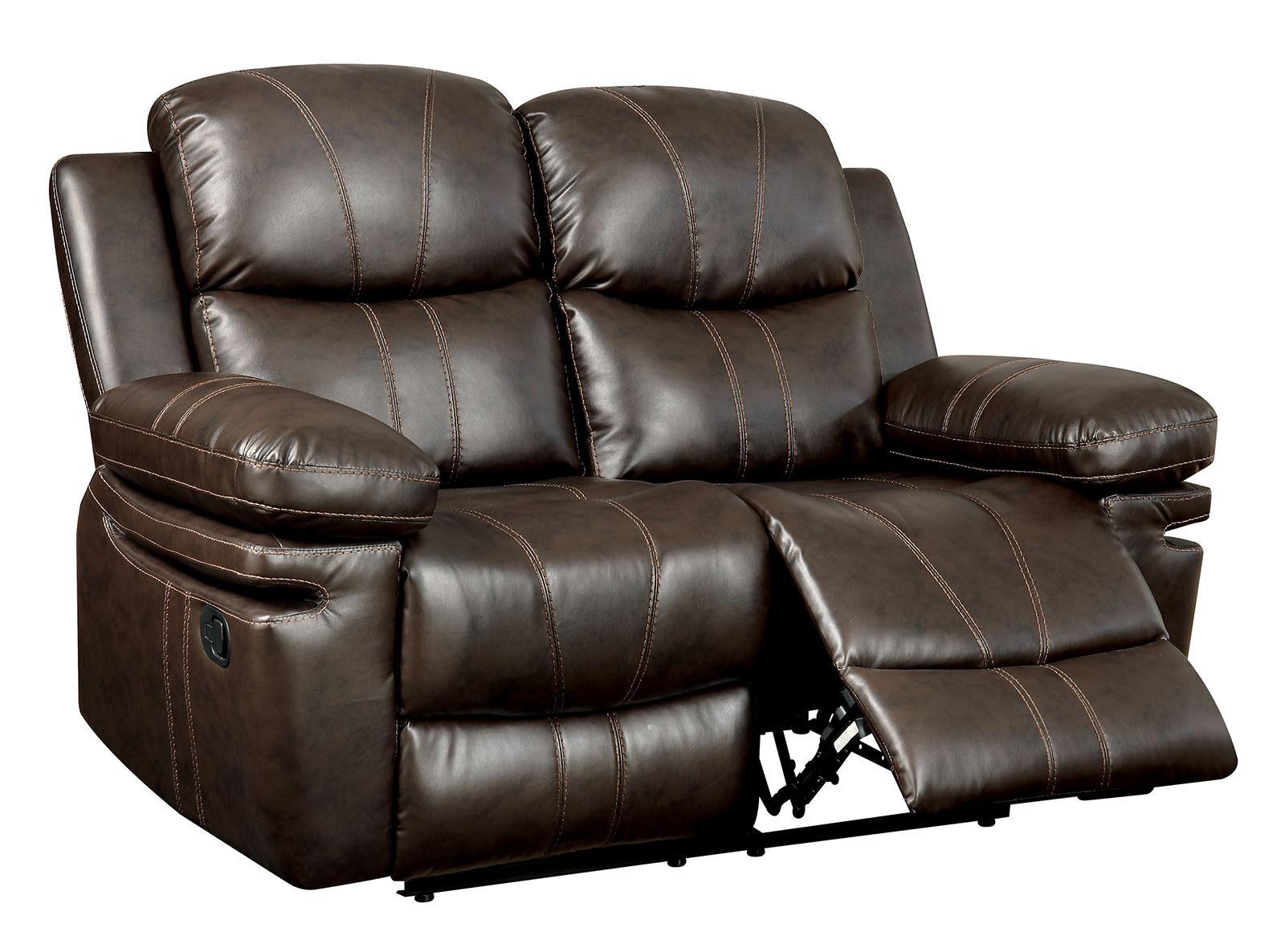 

    
Furniture of America CM6992-3PC Listowel Recliner Sofa Loveseat and Chair Brown CM6992-3PC
