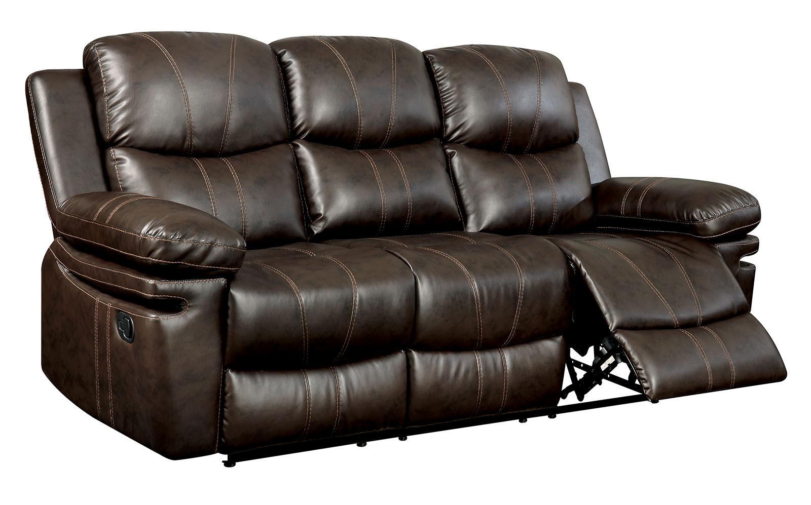 

    
Transitional Brown Bonded Leather Recliner Sofa and Loveseat Furniture of America Listowel

