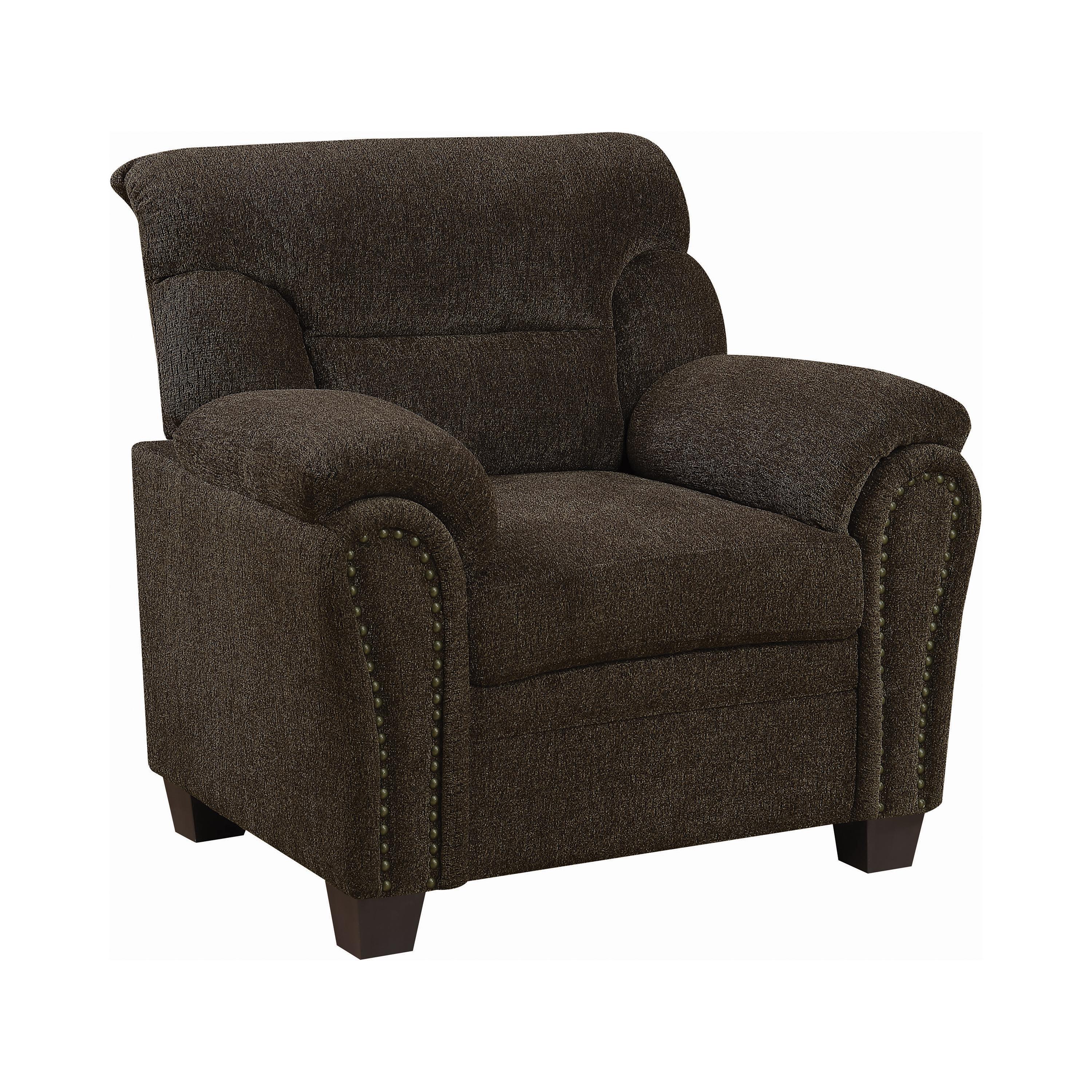 

    
Transitional Brown Chenille Arm Chair Coaster 506573 Clemintine

