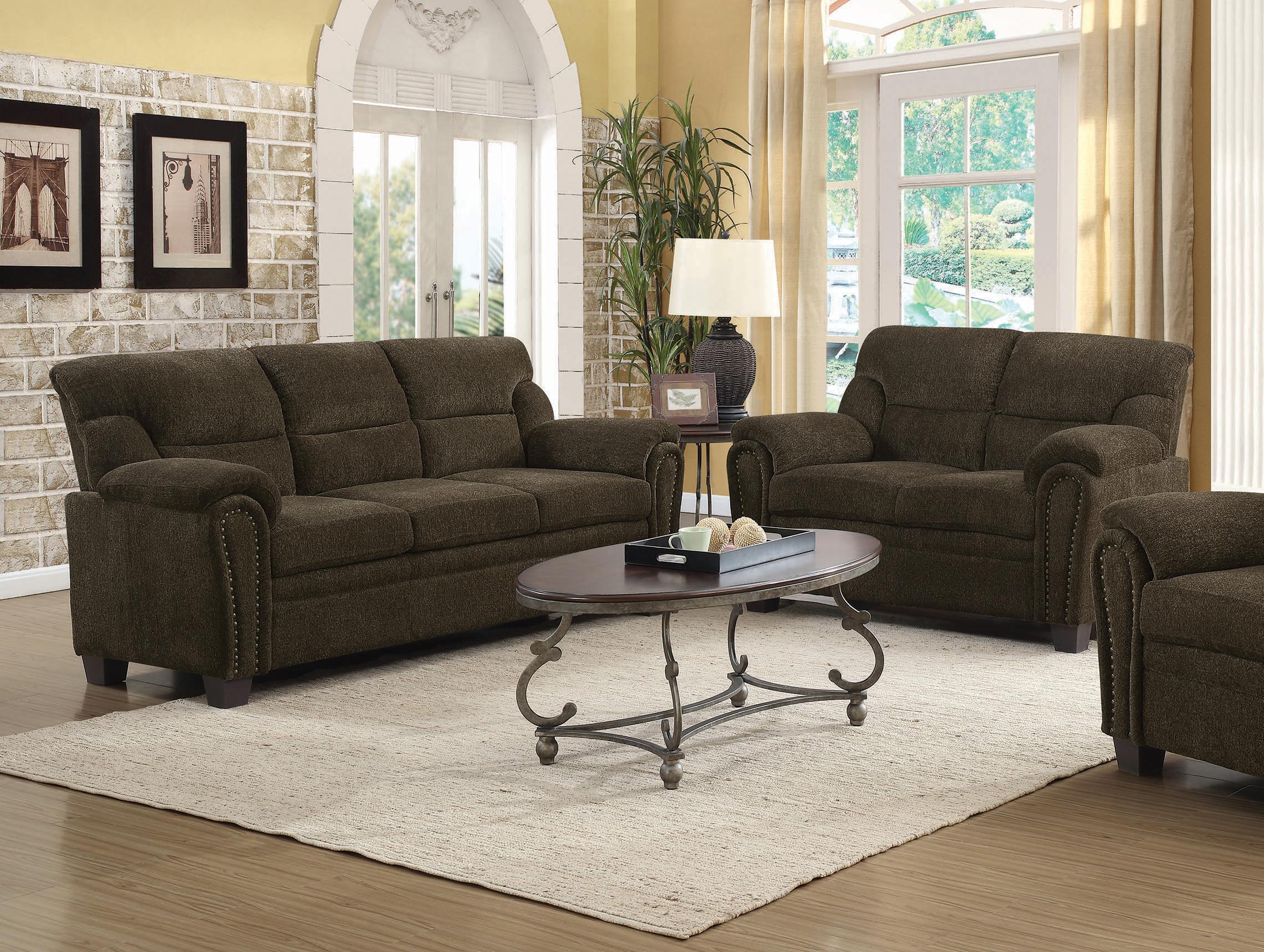 Transitional Living Room Set 506571-S2 Clemintine 506571-S2 in Brown Chenille