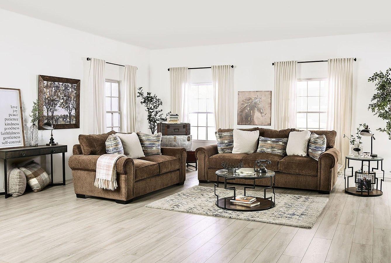

    
Transitional Brown Chenille Loveseat Furniture of America SM1295-LV Osborne
