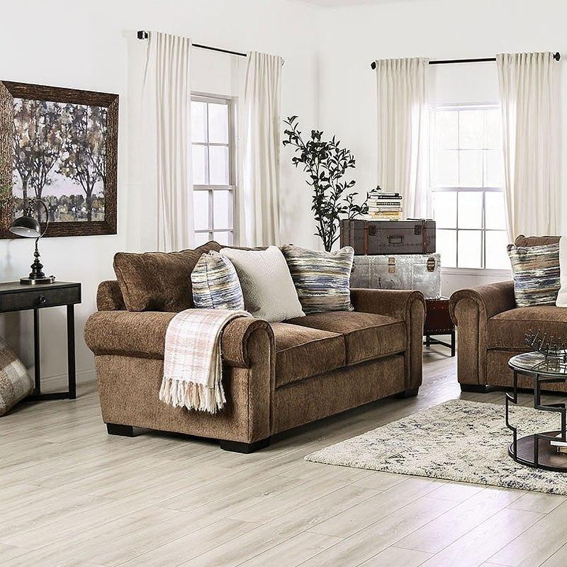 

    
Transitional Brown Chenille Loveseat Furniture of America SM1295-LV Osborne
