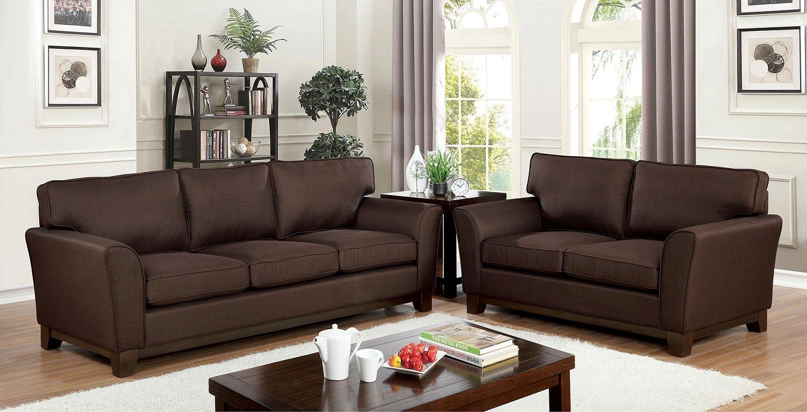 Transitional Sofa and Loveseat Set CM6954BR-2PC Caldicot CM6954BR-2PC in Brown Chenille