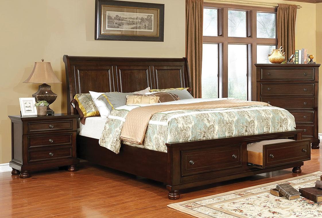 

    
Transitional Brown Cherry Solid Wood CAL Bedroom Set 3pcs Furniture of America CM7590CH Castor
