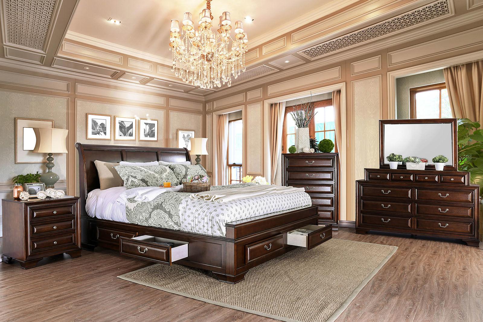 

    
Transitional Brown Cherry Solid Wood CAL Bedroom Set 5pcs Furniture of America CM7302CH Brandt
