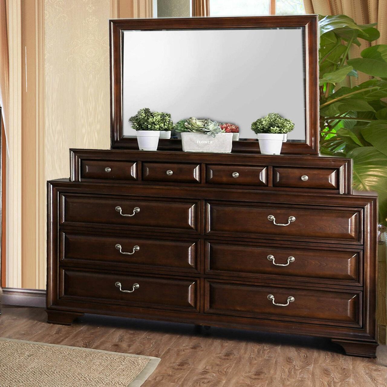 

    
Transitional Brown Cherry Solid Wood Dresser w/Mirror Furniture of America CM7302CH-D*M Brandt

