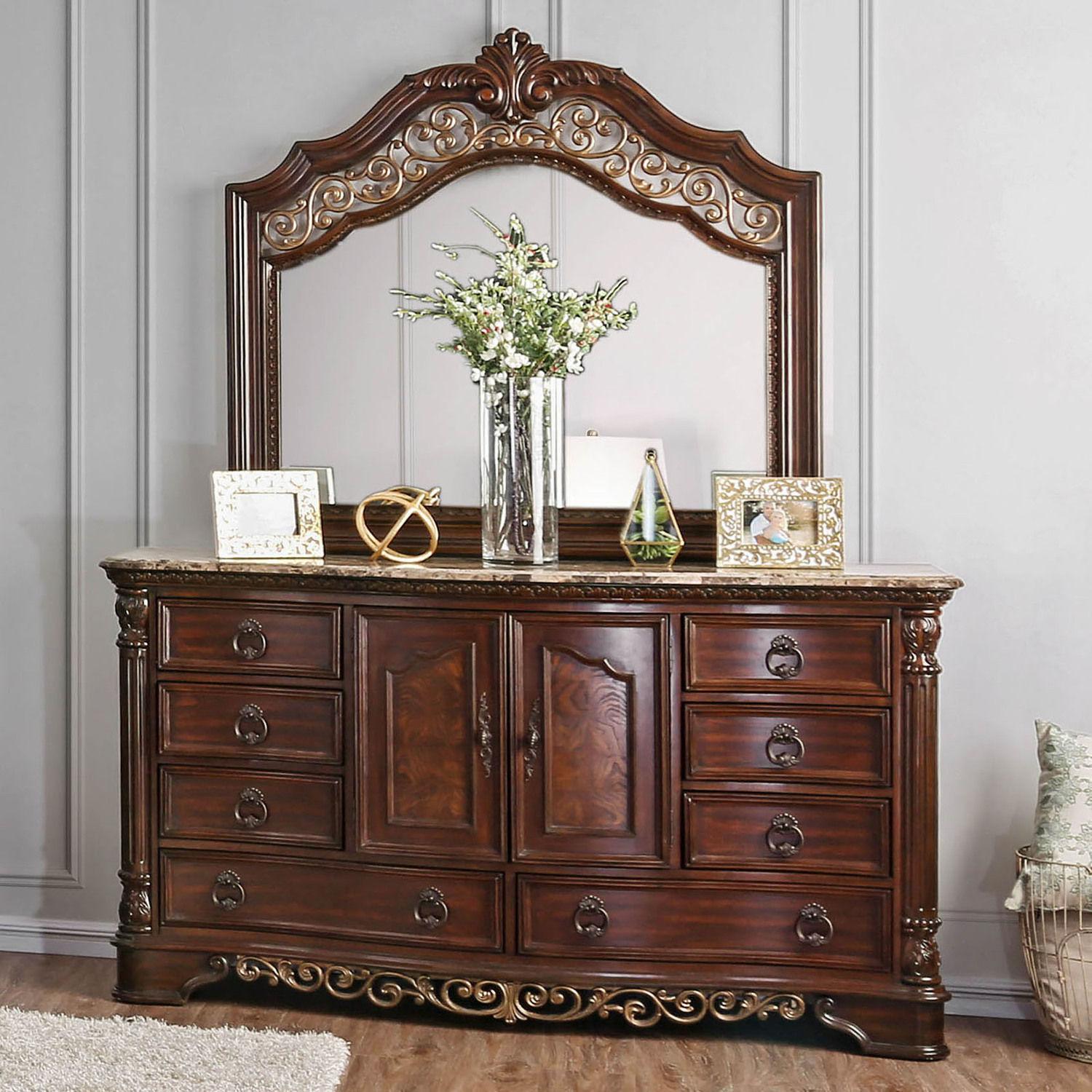 

    
Transitional Brown Cherry Solid Wood Dresser w/Mirror Furniture of America CM7311D*M Menodora

