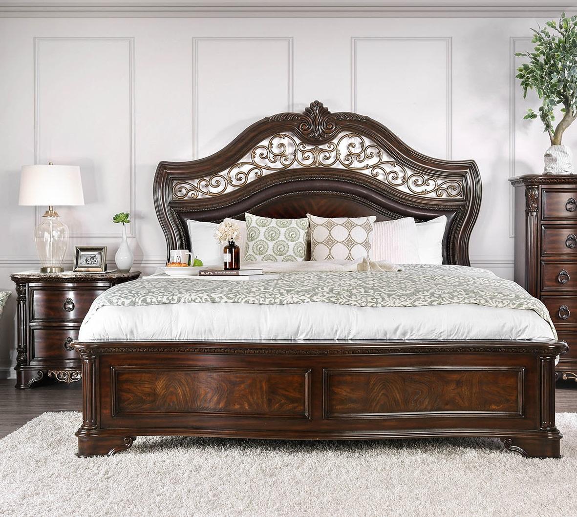 

    
Transitional Brown Cherry Solid Wood King Bedroom Set 3pcs Furniture of America CM7311 Menodora
