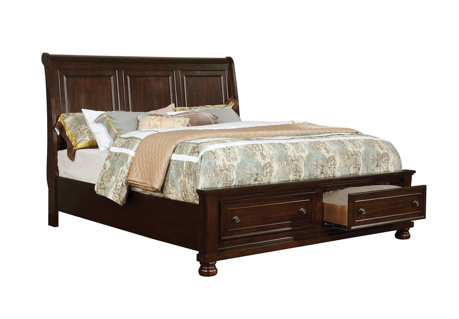 

    
Transitional Brown Cherry Solid Wood King Bedroom Set 6pcs Furniture of America CM7590CH Castor
