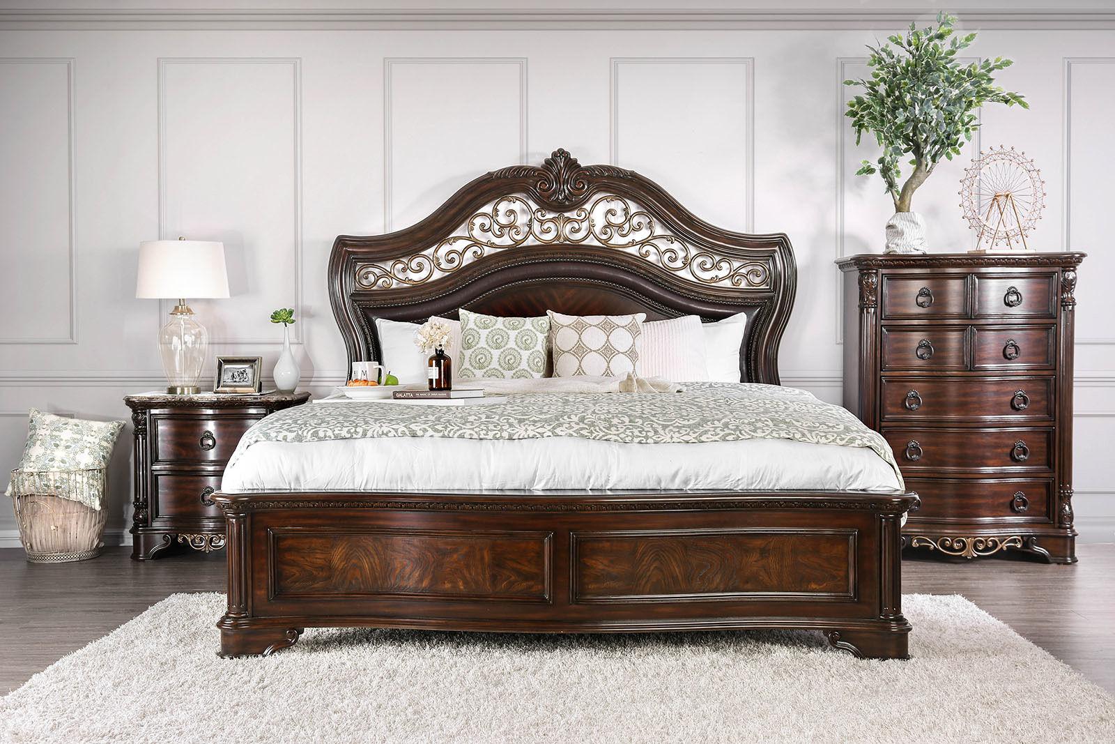 

    
Transitional Brown Cherry Solid Wood Queen Bedroom Set 3pcs Furniture of America CM7311 Menodora
