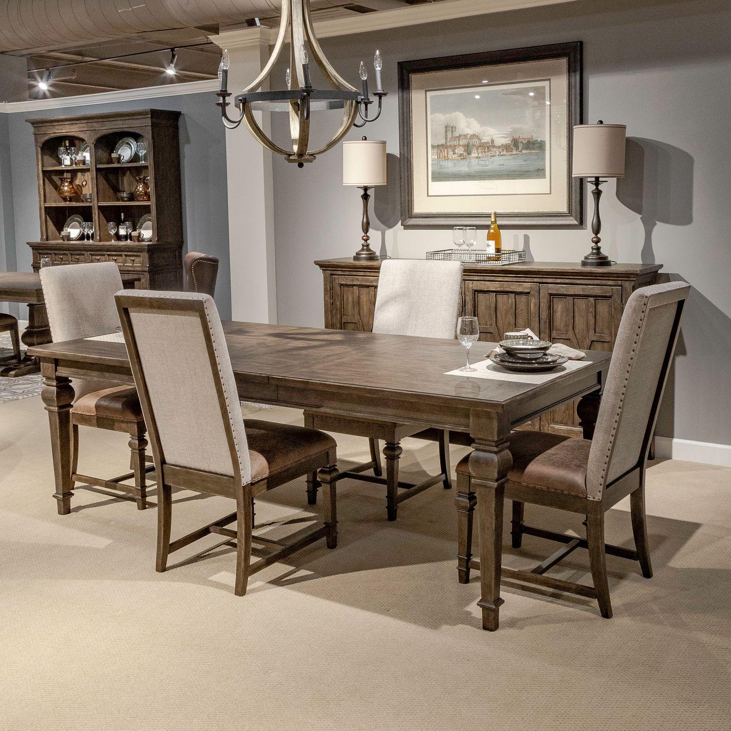 Transitional Dining Table Set Paradise Valley (297-DR) 297-DR-O5RLS in Brown Fabric