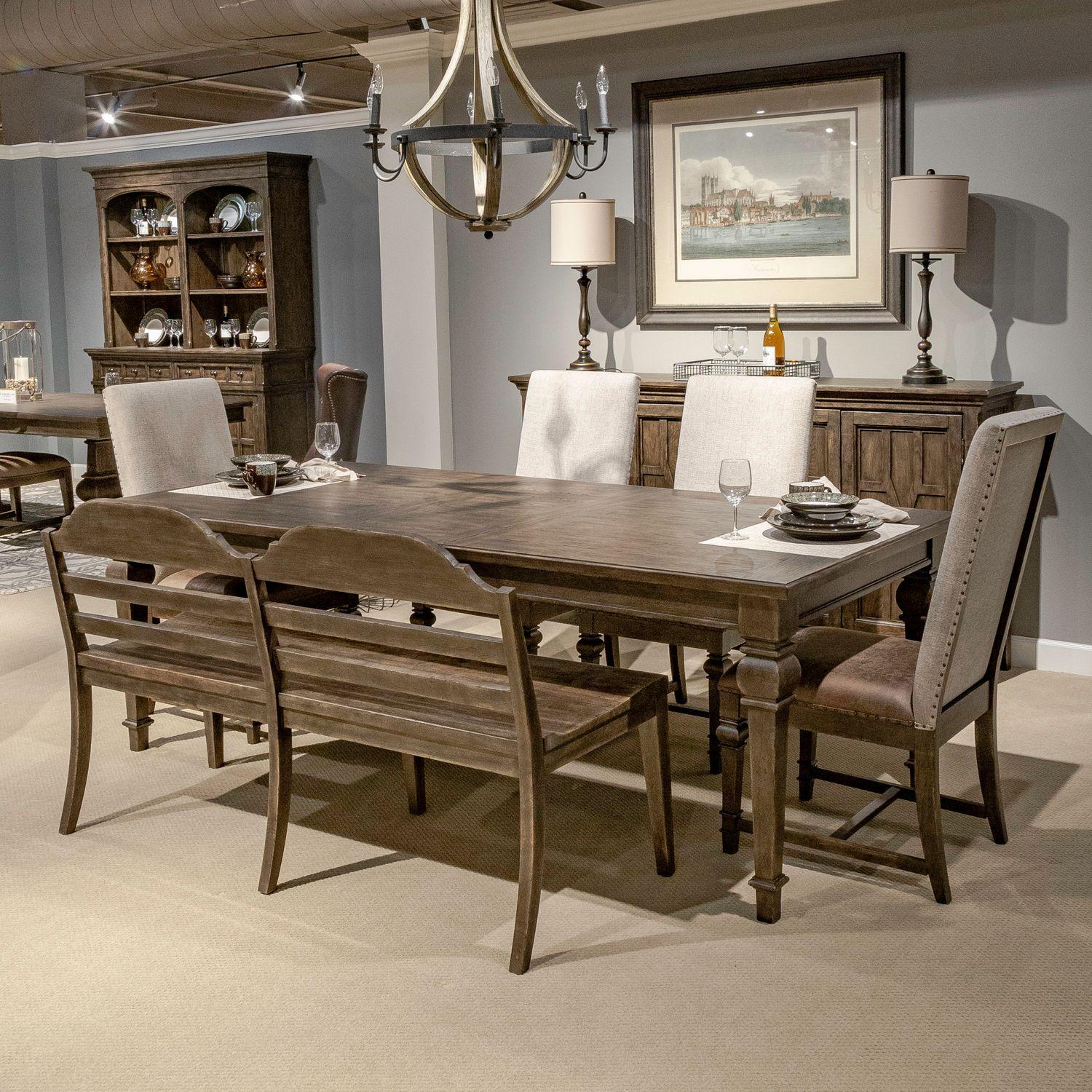 Transitional Dining Table Set Paradise Valley (297-DR) 297-DR-O6RLS in Brown Fabric