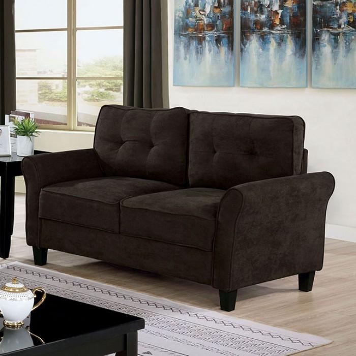 

    
Transitional Brown Fabric Loveseat Furniture of America CM6213BR-LV Alissa

