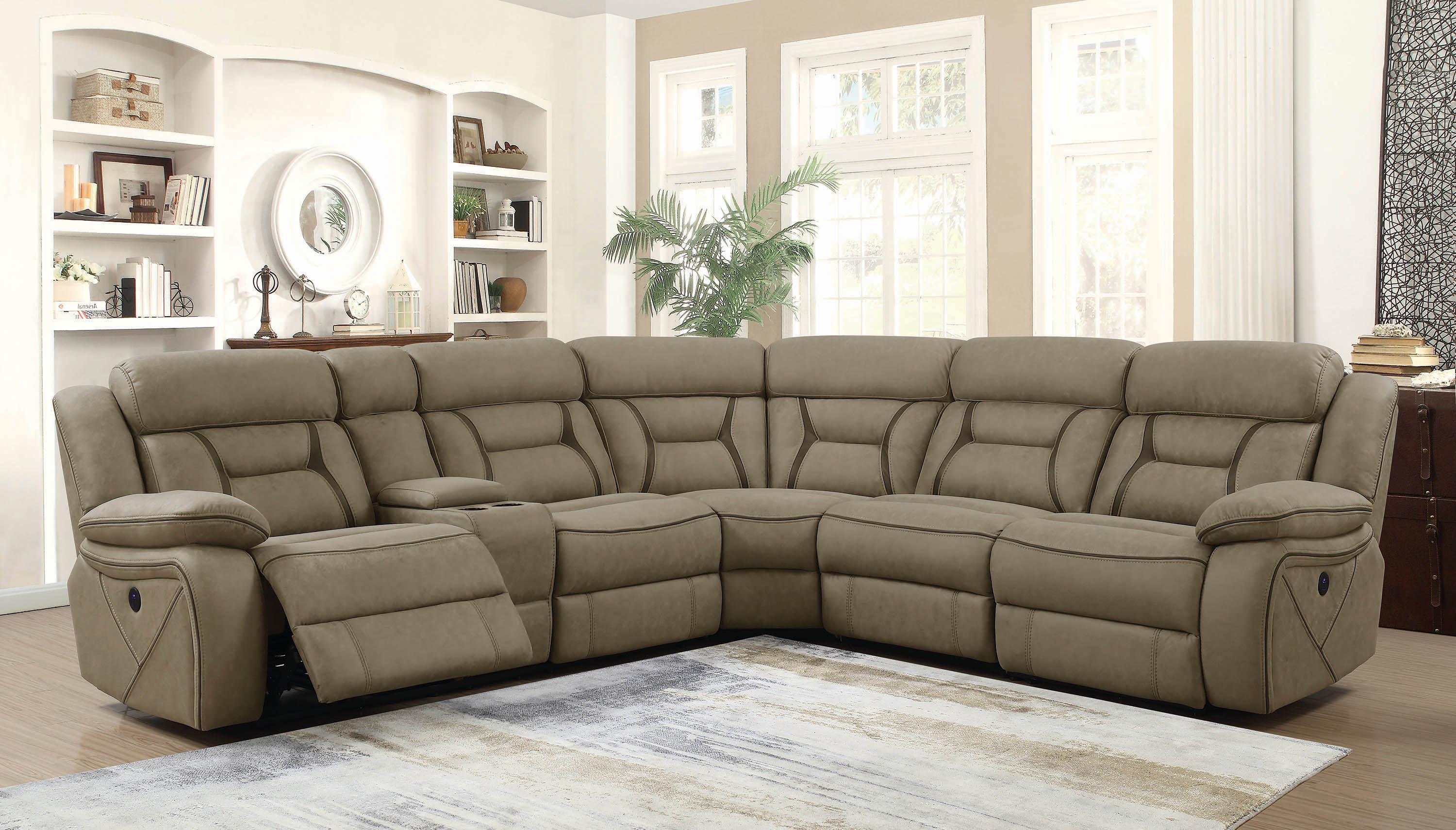 

    
Transitional Brown Fabric Upholstery 4pc power sectional Sedona by Coaster
