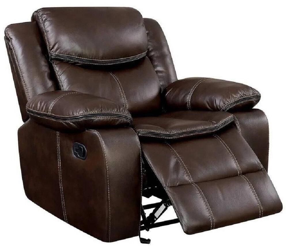 

    
Brown Leatherette Recliner POLLUX CM6981BR-CH Furniture of America Transitional
