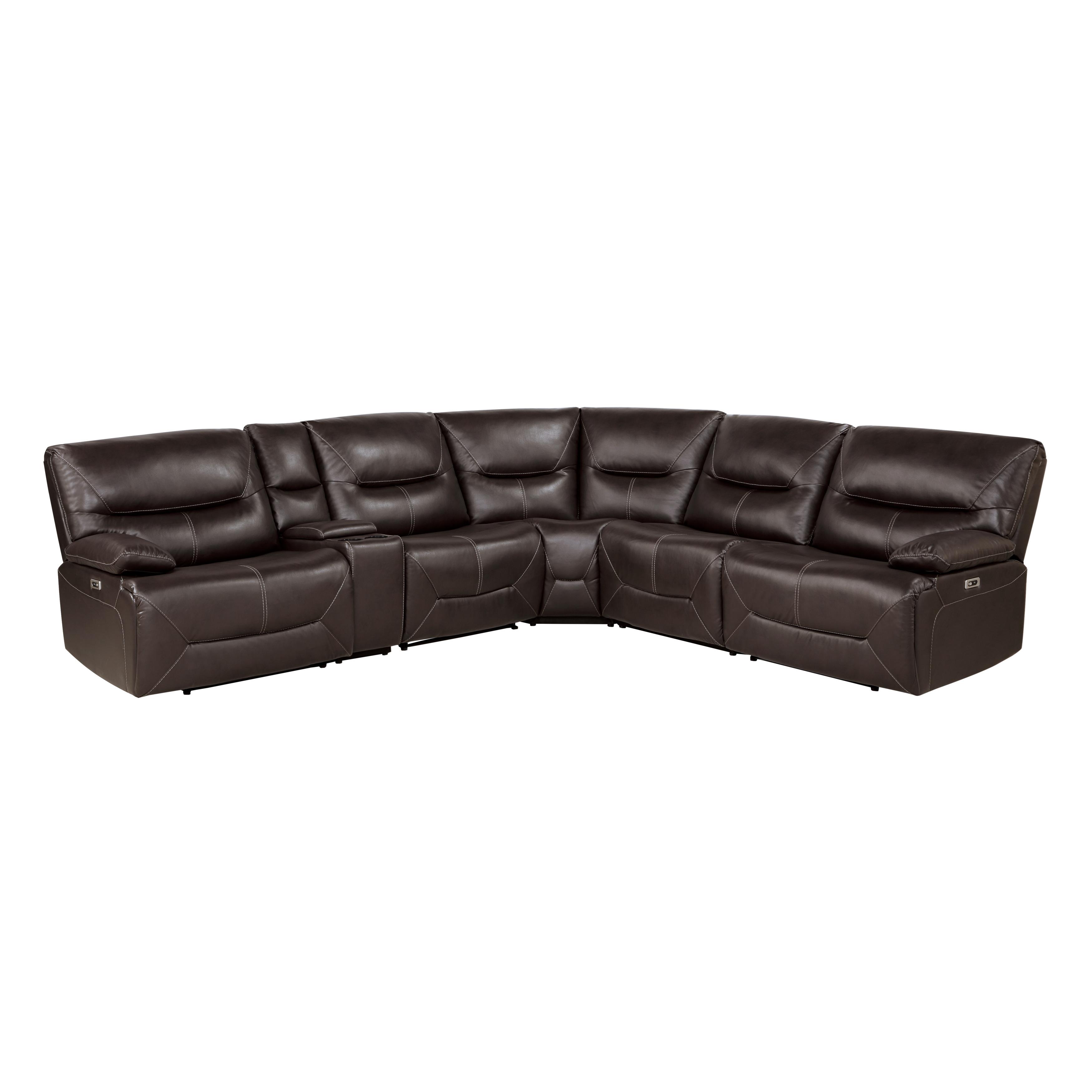 

    
Transitional Brown Faux Leather 6-Piece Power Reclining Sectional Homelegance 9579BRW Dyersburg
