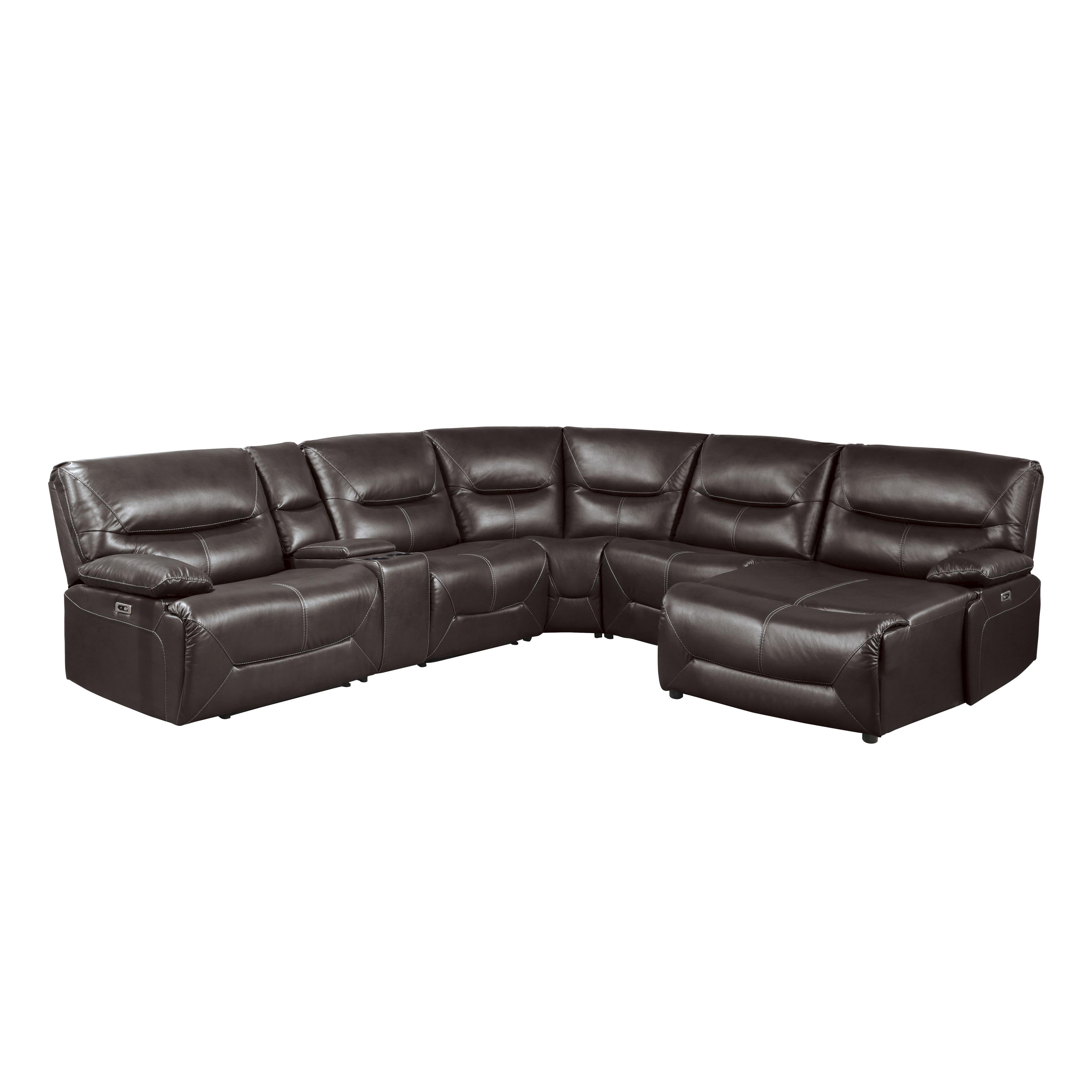 

    
Transitional Brown Faux Leather 6-Piece RSF Power Reclining Sectional Homelegance 9579BRW Dyersburg
