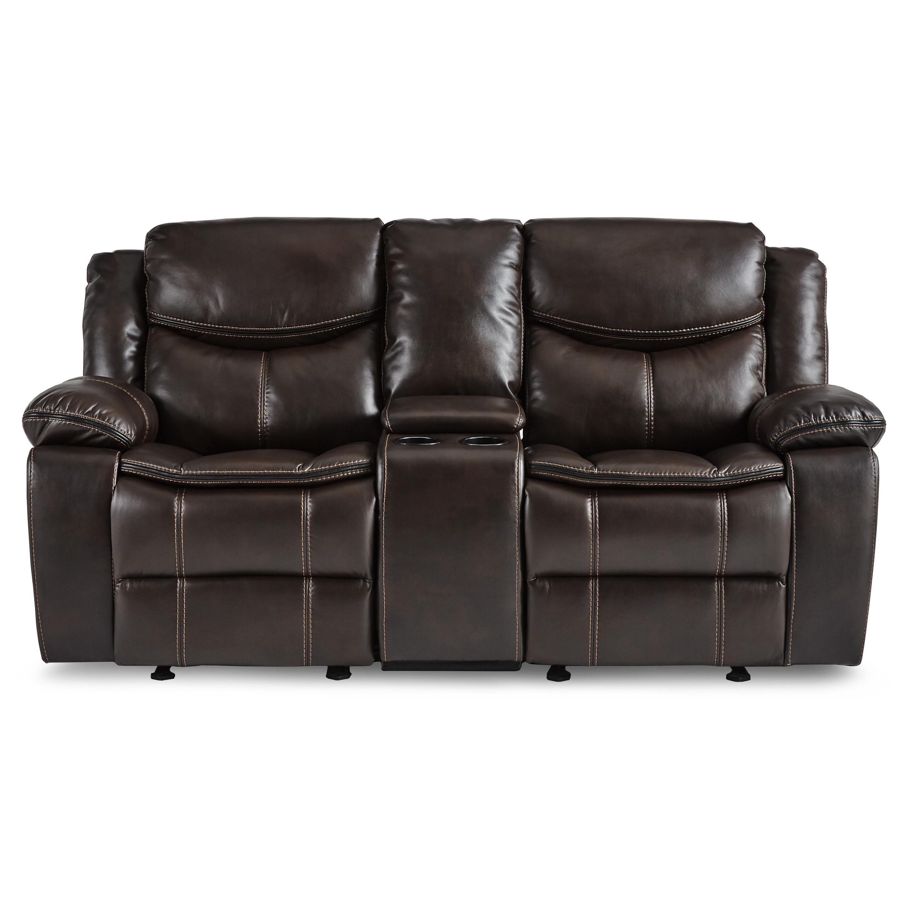 

    
Transitional Brown Faux Leather Reclining Loveseat Homelegance 8230BRW-2 Bastrop
