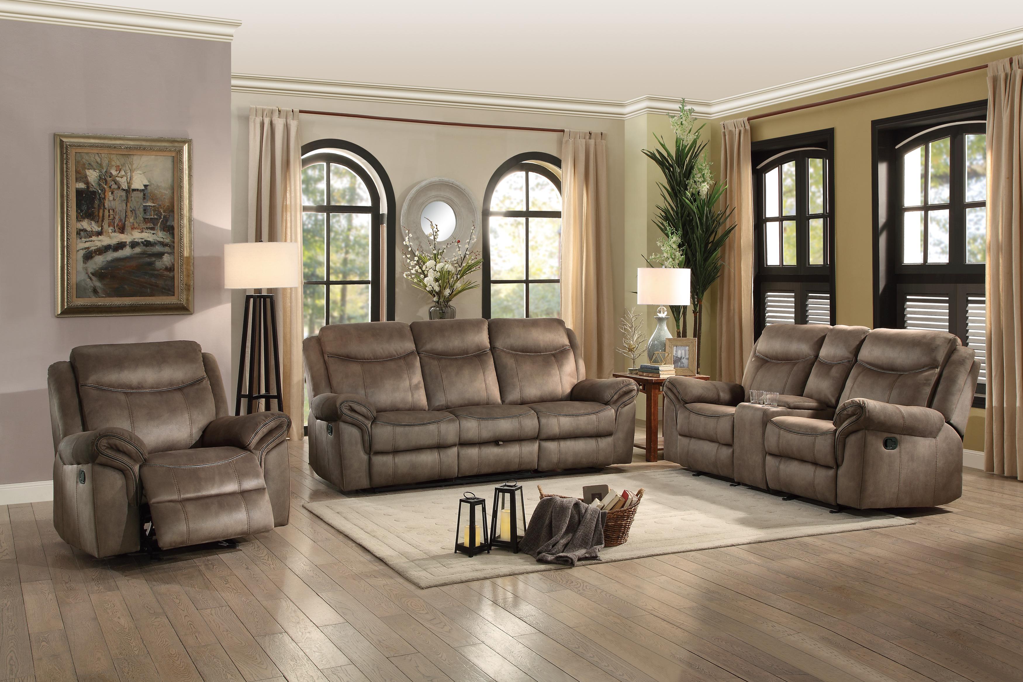 

    
Transitional Brown Faux Leather Reclining Set 3pcs Homelegance 8206NF Aram
