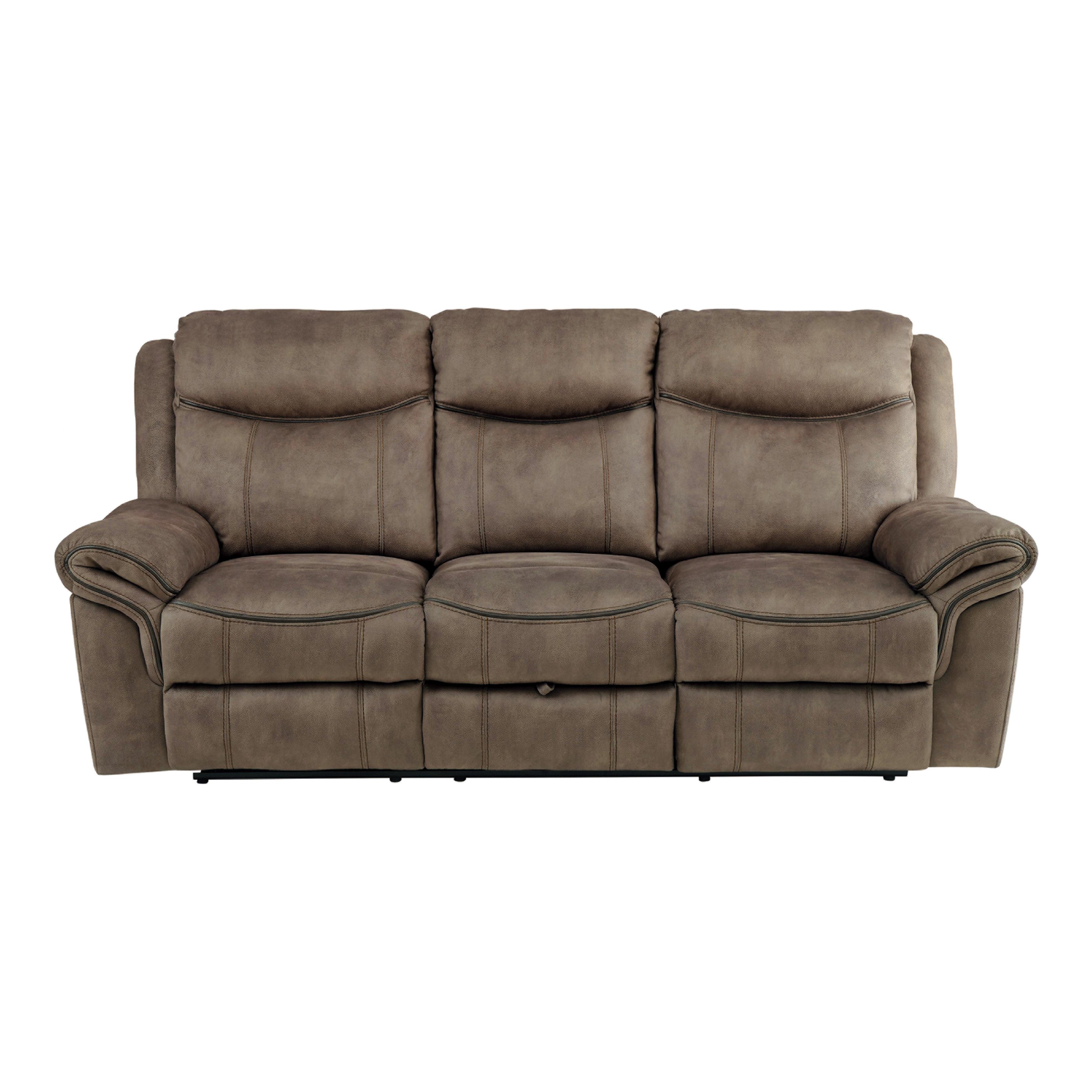 

    
Transitional Brown Faux Leather Reclining Sofa Homelegance 8206NF-3 Aram
