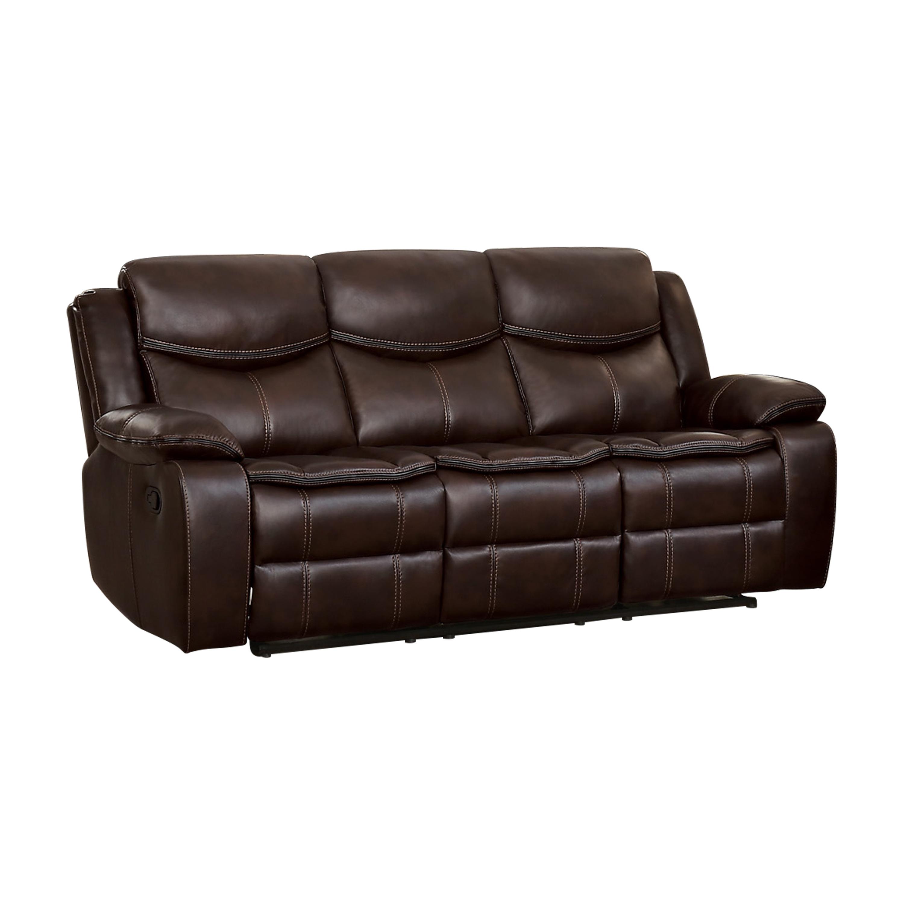

    
Transitional Brown Faux Leather Reclining Sofa Homelegance 8230BRW-3 Bastrop
