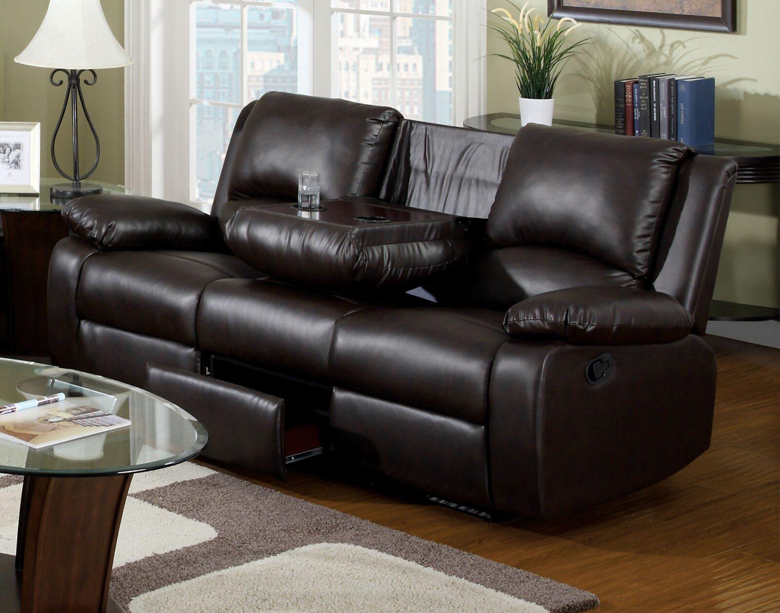 

    
Dark Brown Leatherette Recliner Sofa OXFORD CM6555-S-BTD Furniture of America

