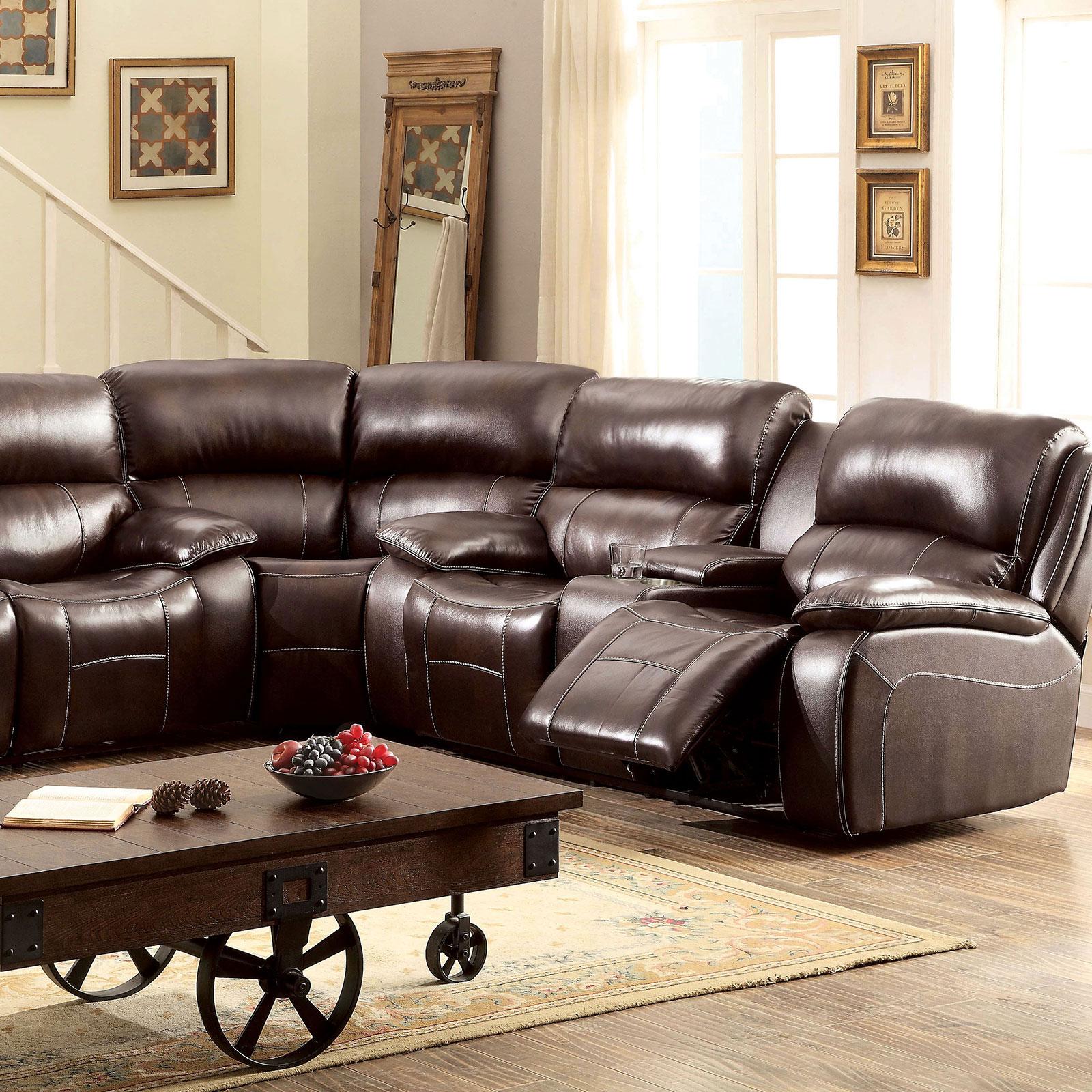 Transitional Sectional Sofa RUTH CM6783BR-CNR CM6783BR-CNR in Brown Faux Leather