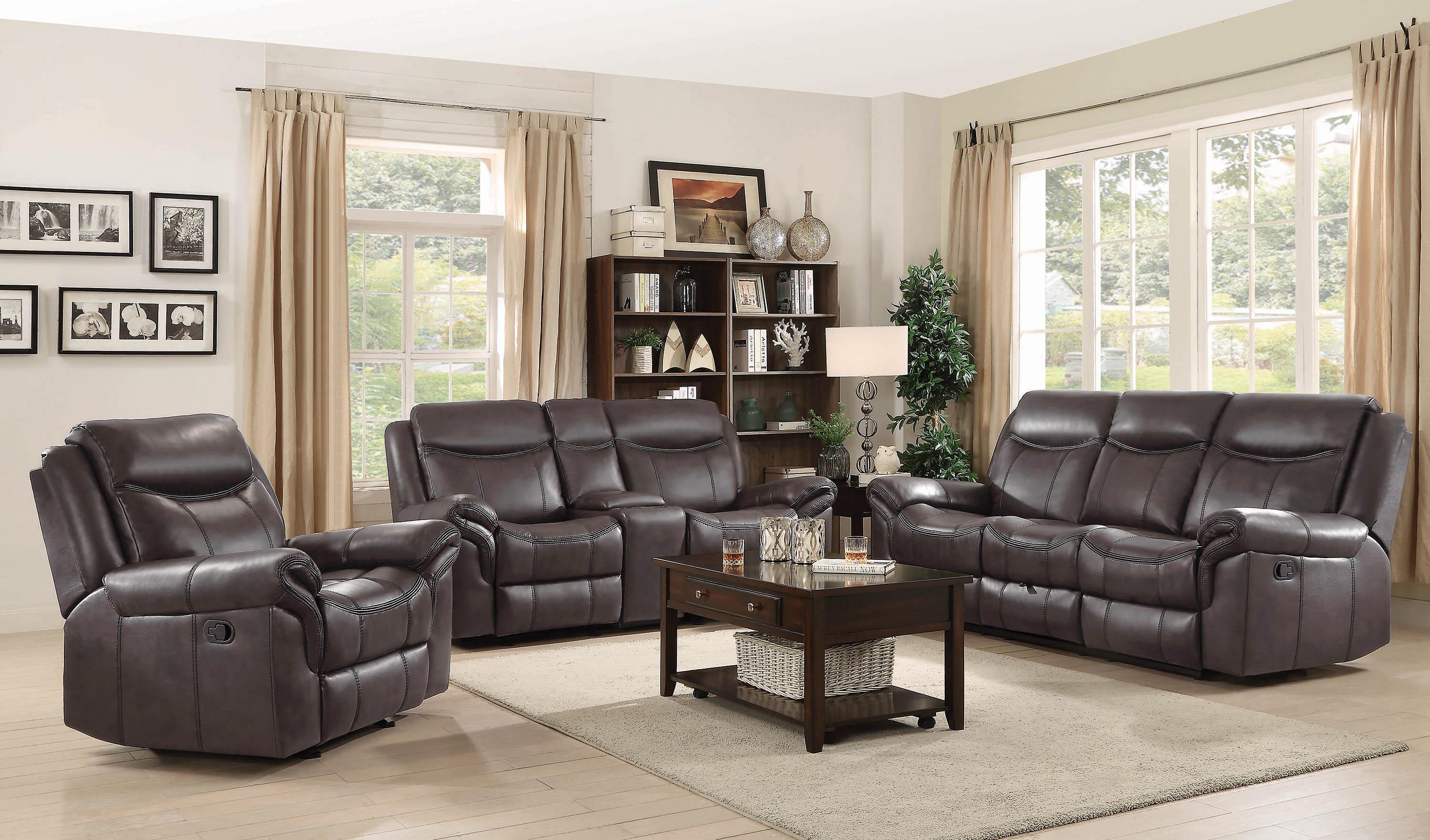 

    
Transitional Brown Faux Leather Upholstery Glider loveseat Sawyer by Coaster
