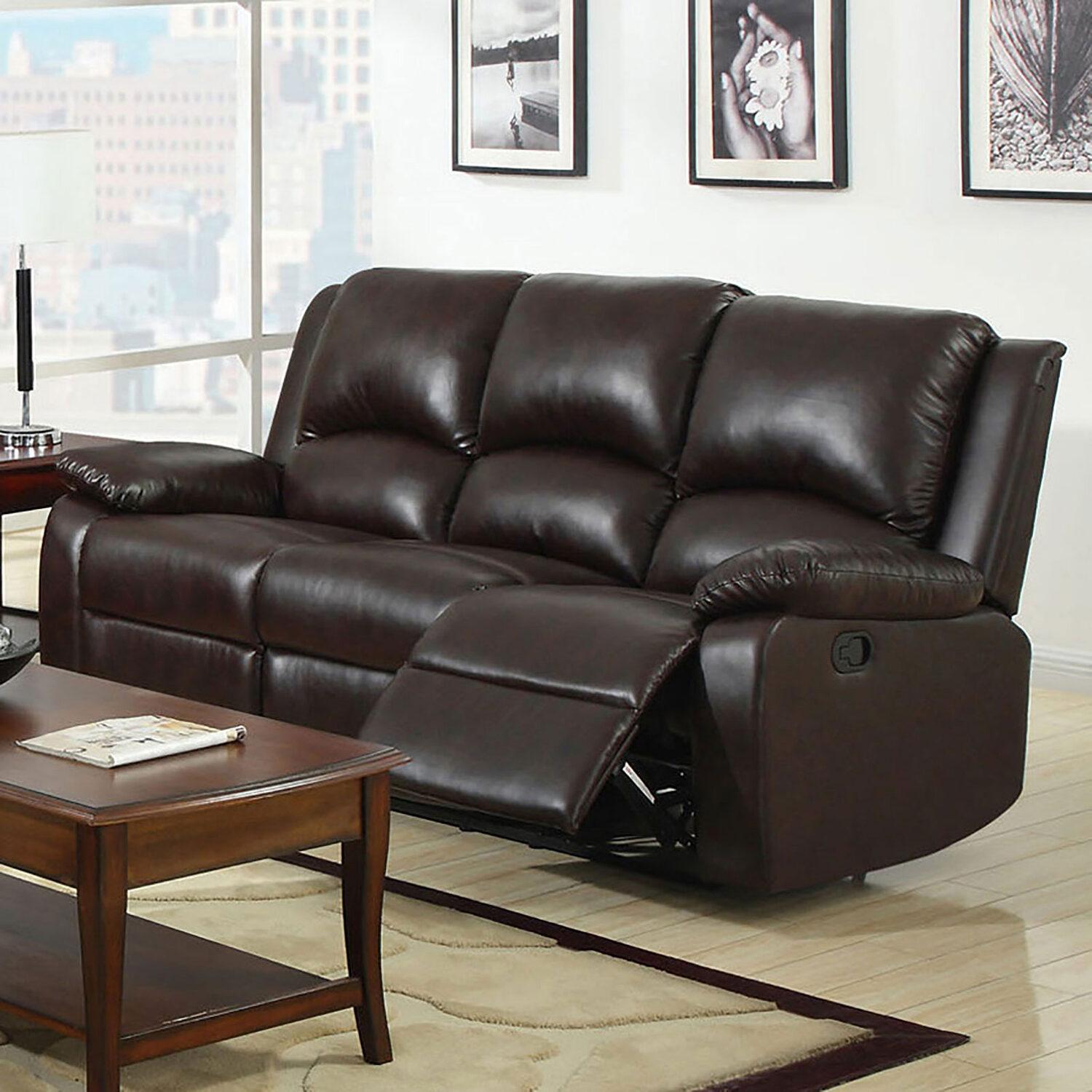 Transitional Recliner Sofa OXFORD CM6555-S CM6555-S in Dark Brown Leatherette