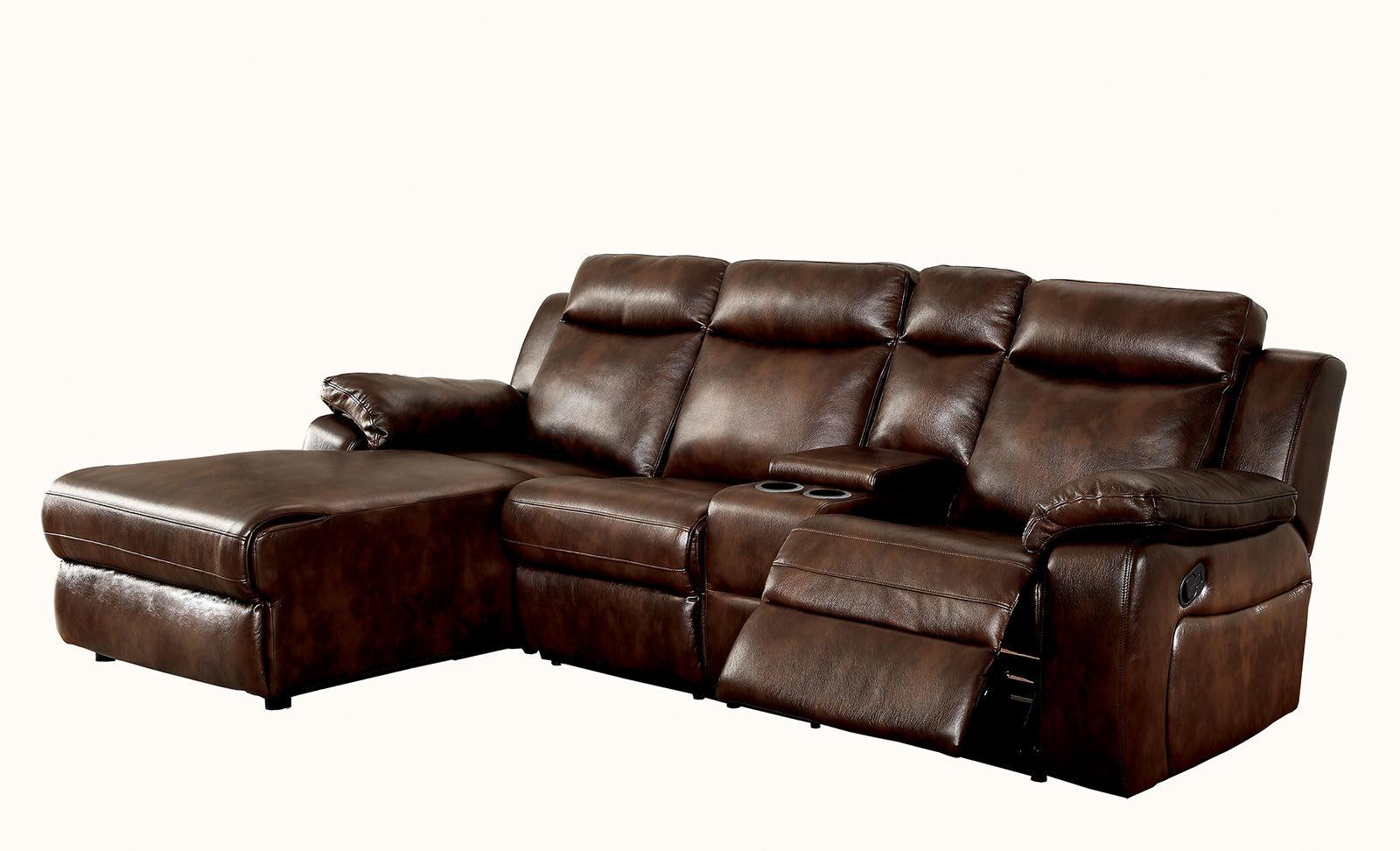 Transitional Recliner Sectional HARDY CM6781BR CM6781BR in Brown Leatherette