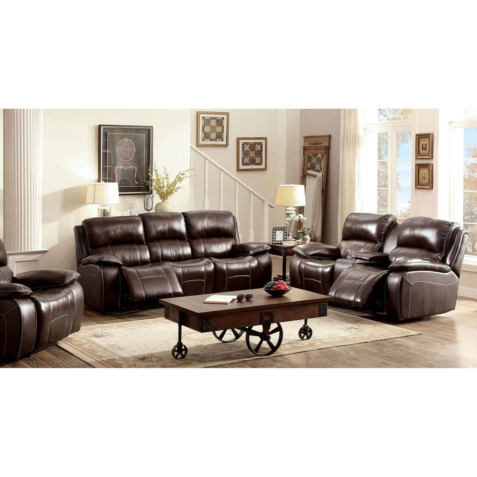 Transitional Sectional RUTH CM6783BR CM6783BR-SECTIONAL in Brown Faux Leather