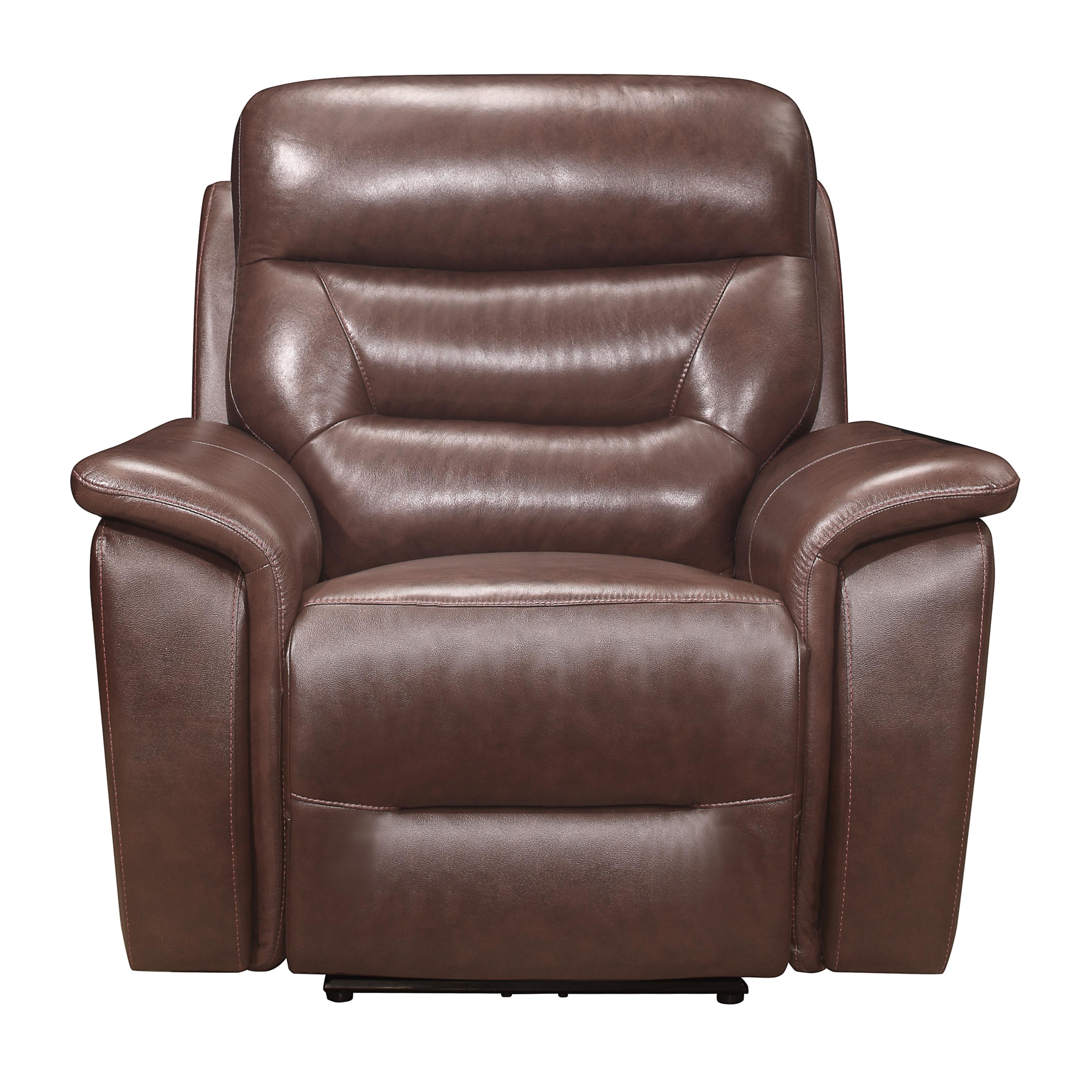 

    
Transitional Brown Leather Power Reclining Chair Homelegance 9445BR-1PWH Armando
