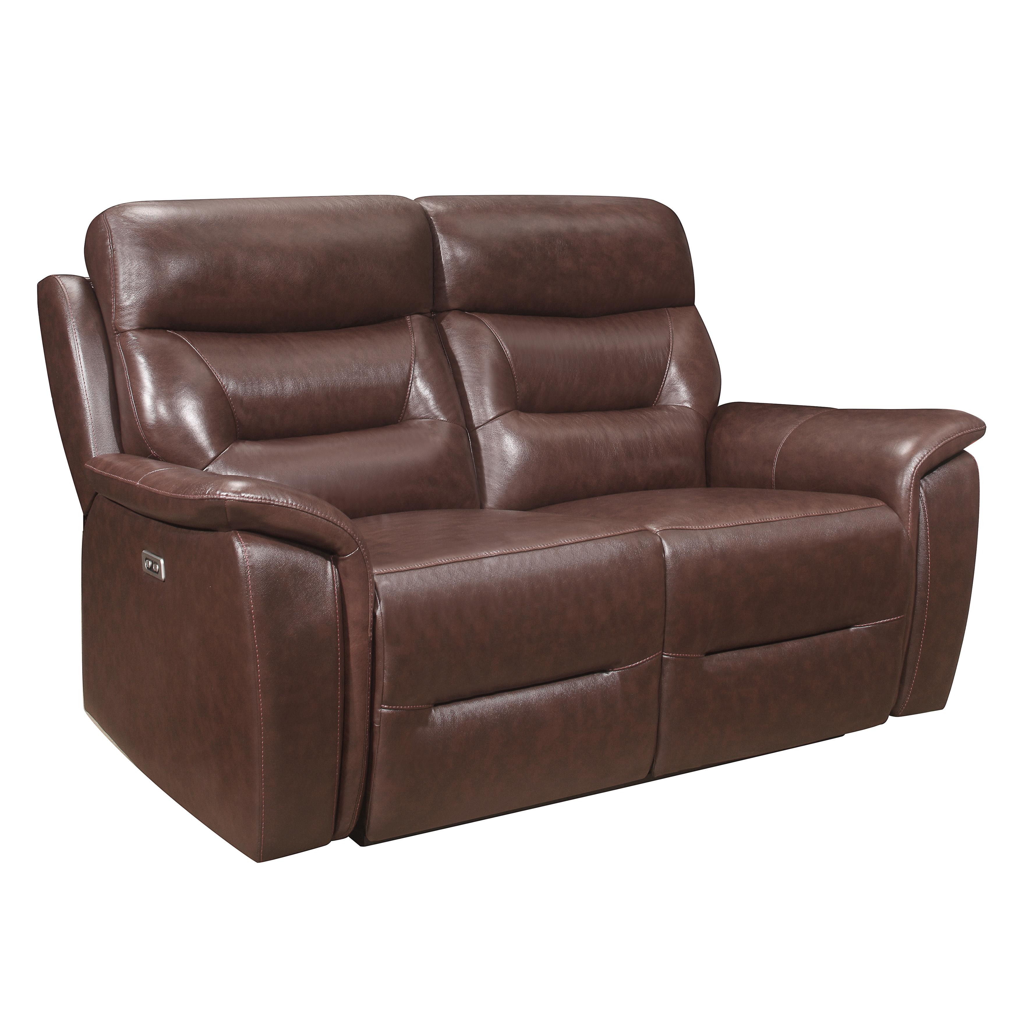 

    
Transitional Brown Leather Power Reclining Loveseat Homelegance 9445BR-2PWH Armando
