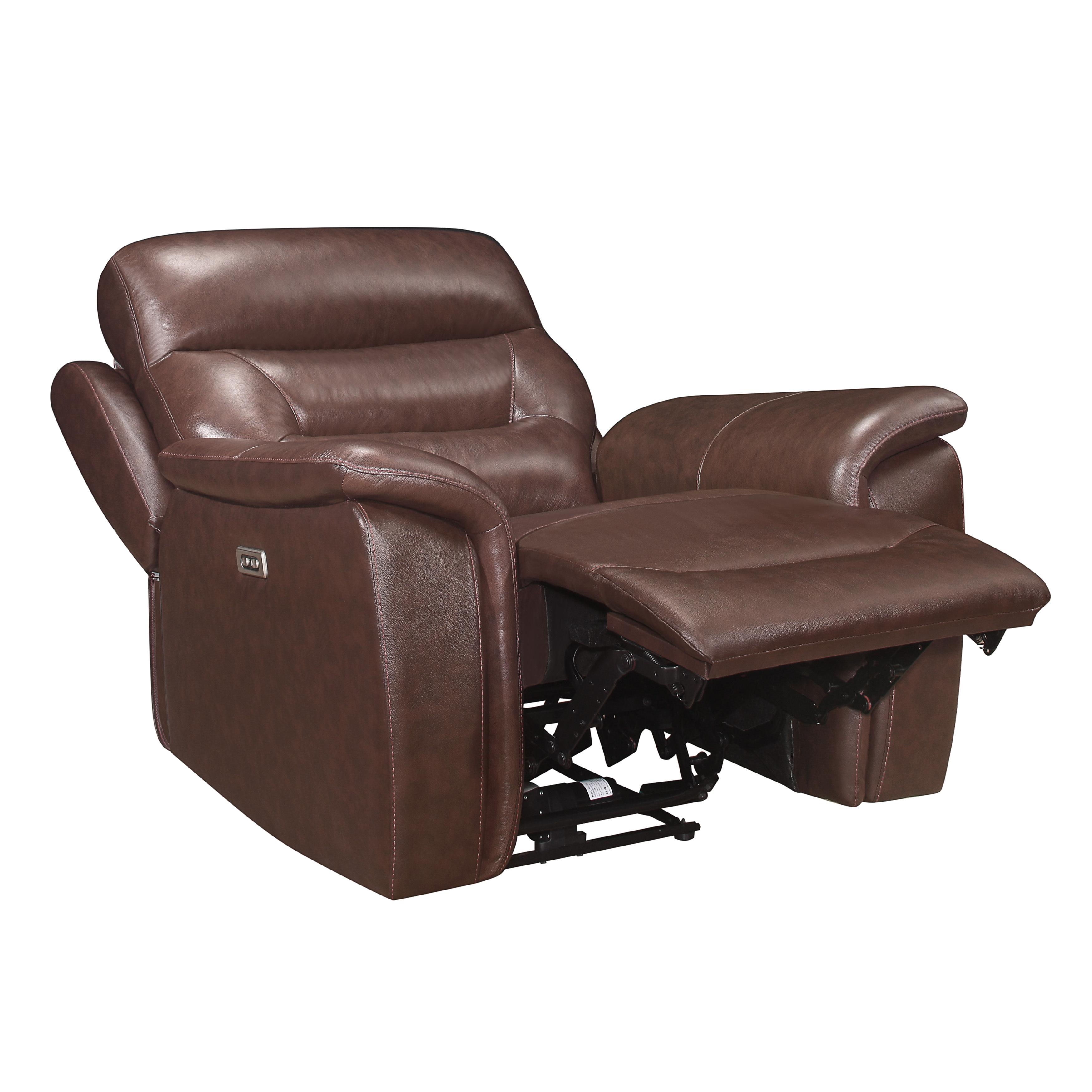 

    
Transitional Brown Leather Power Reclining Set 3pcs Homelegance 9445BR-PWH Armando
