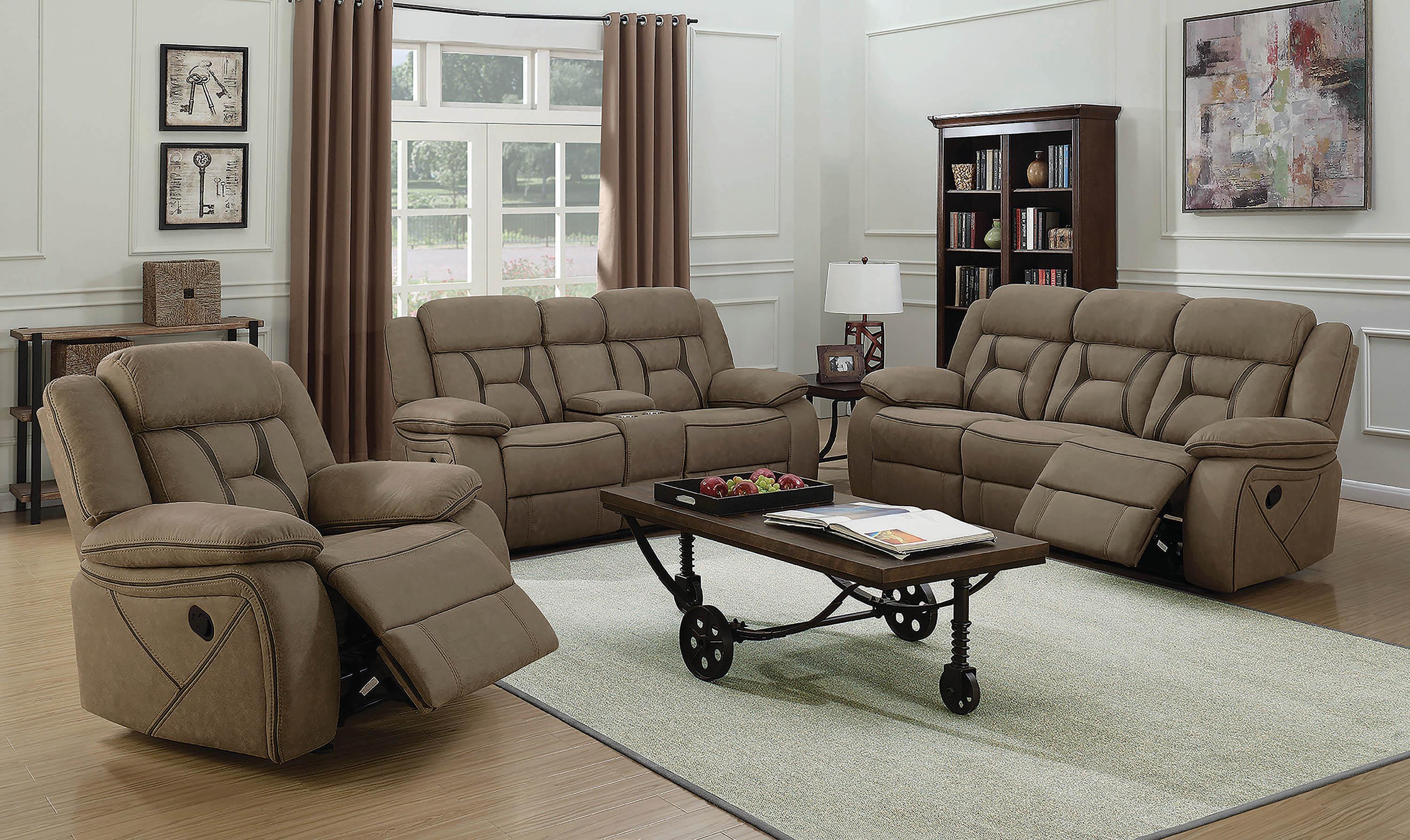 Transitional Reclining Loveseat Houston 602265 in Brown Leather