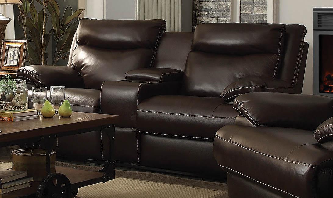 

    
Transitional Brown Leather Upholstery Motion loveseat Macpherson by Coaster

