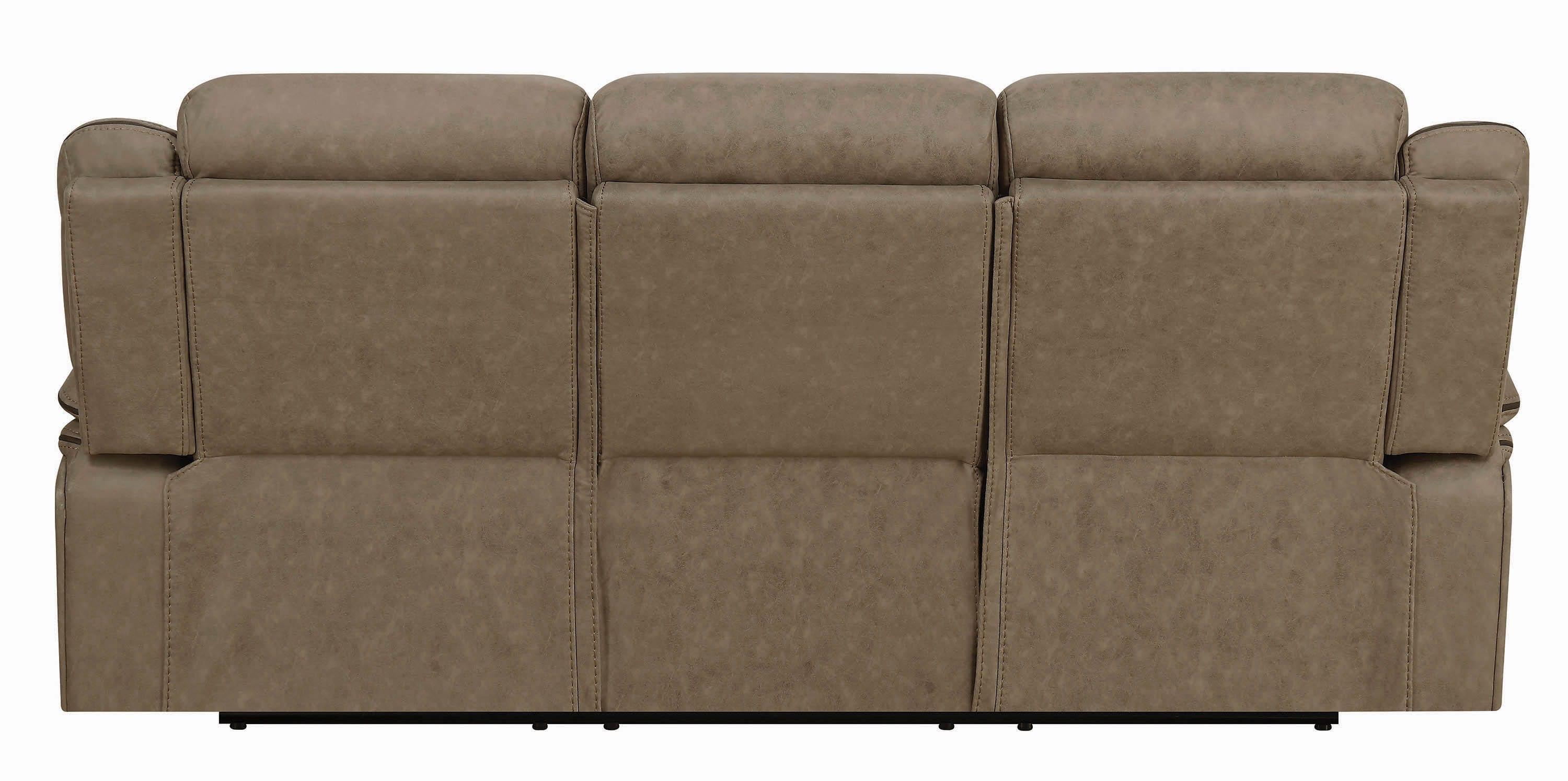 

    
Transitional Brown Leather Upholstery Motion sofa Houston by Coaster
